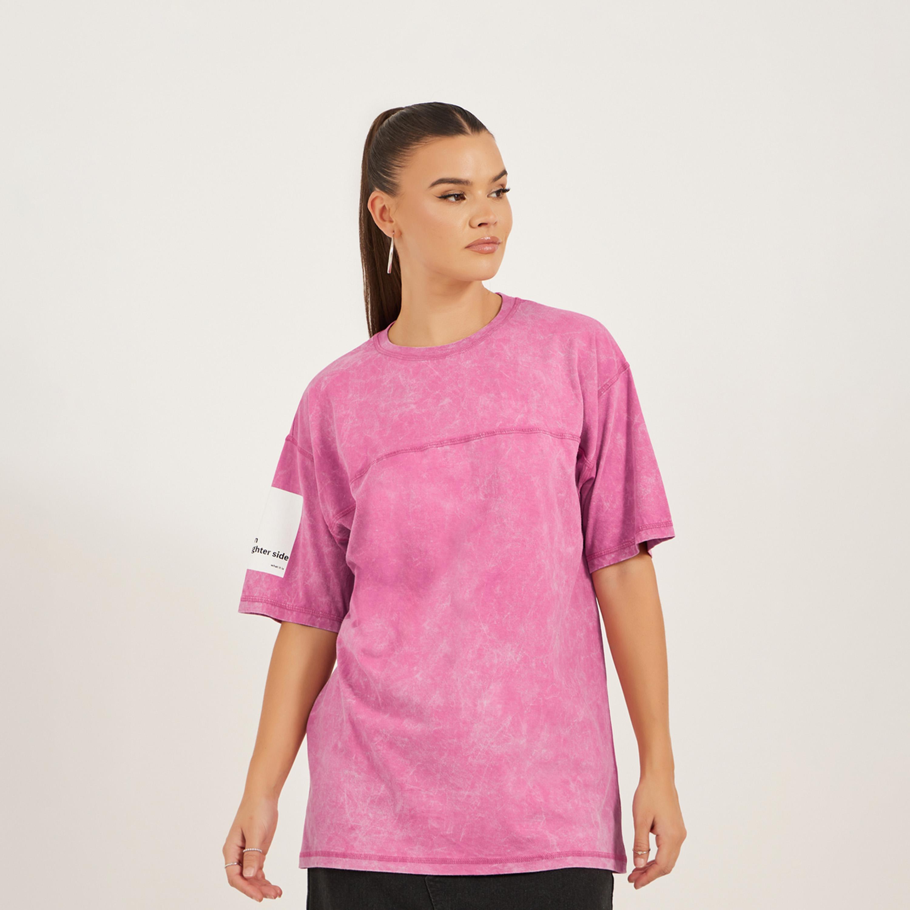 Styli Acid Wash Slogan Print Oversized T-Shirt-women-clothing-tshirts-image-3