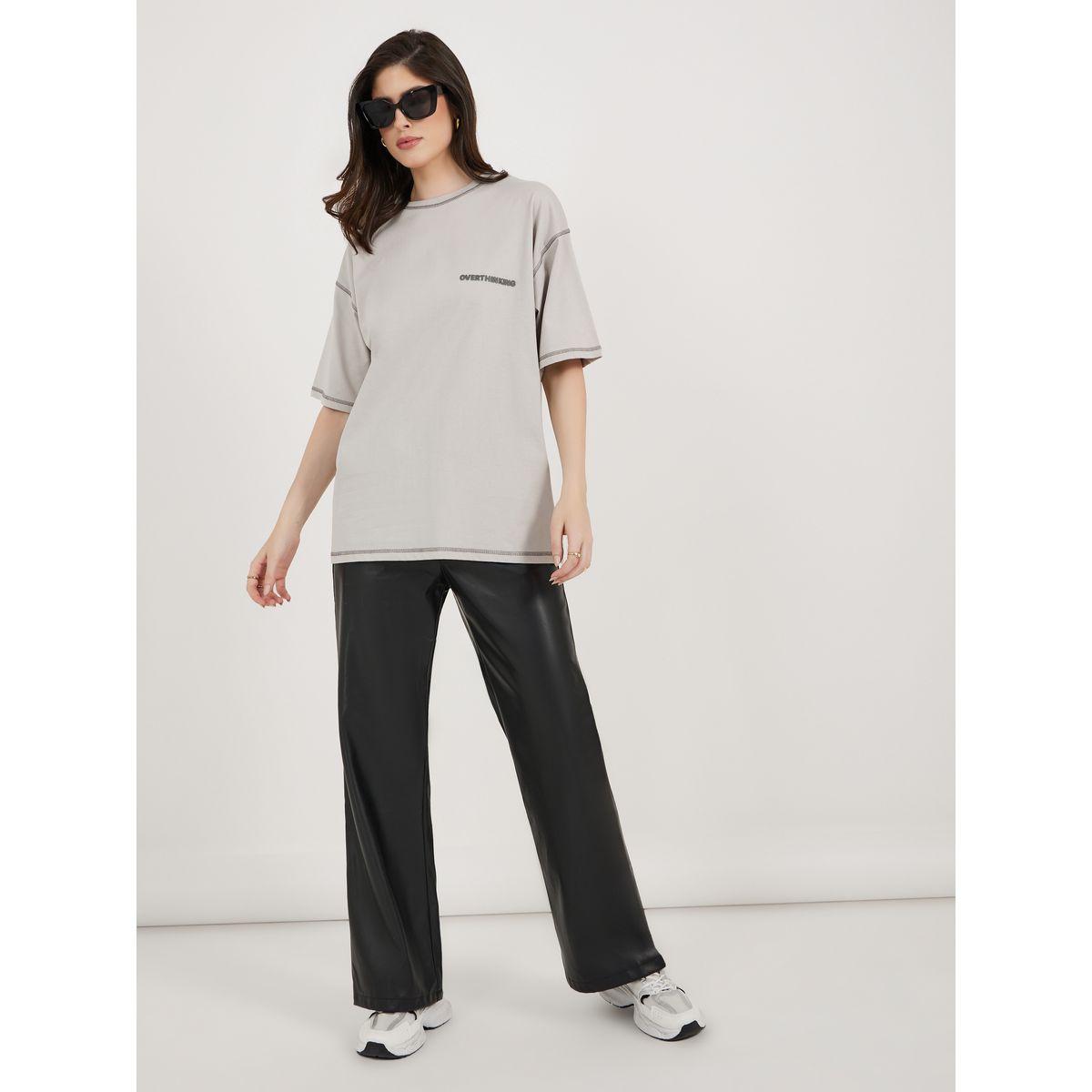 تي شيرت جيرسيه كبير الحجم بطبعة شعار مع تفاصيل غرز-women-clothing-tshirts-image-2