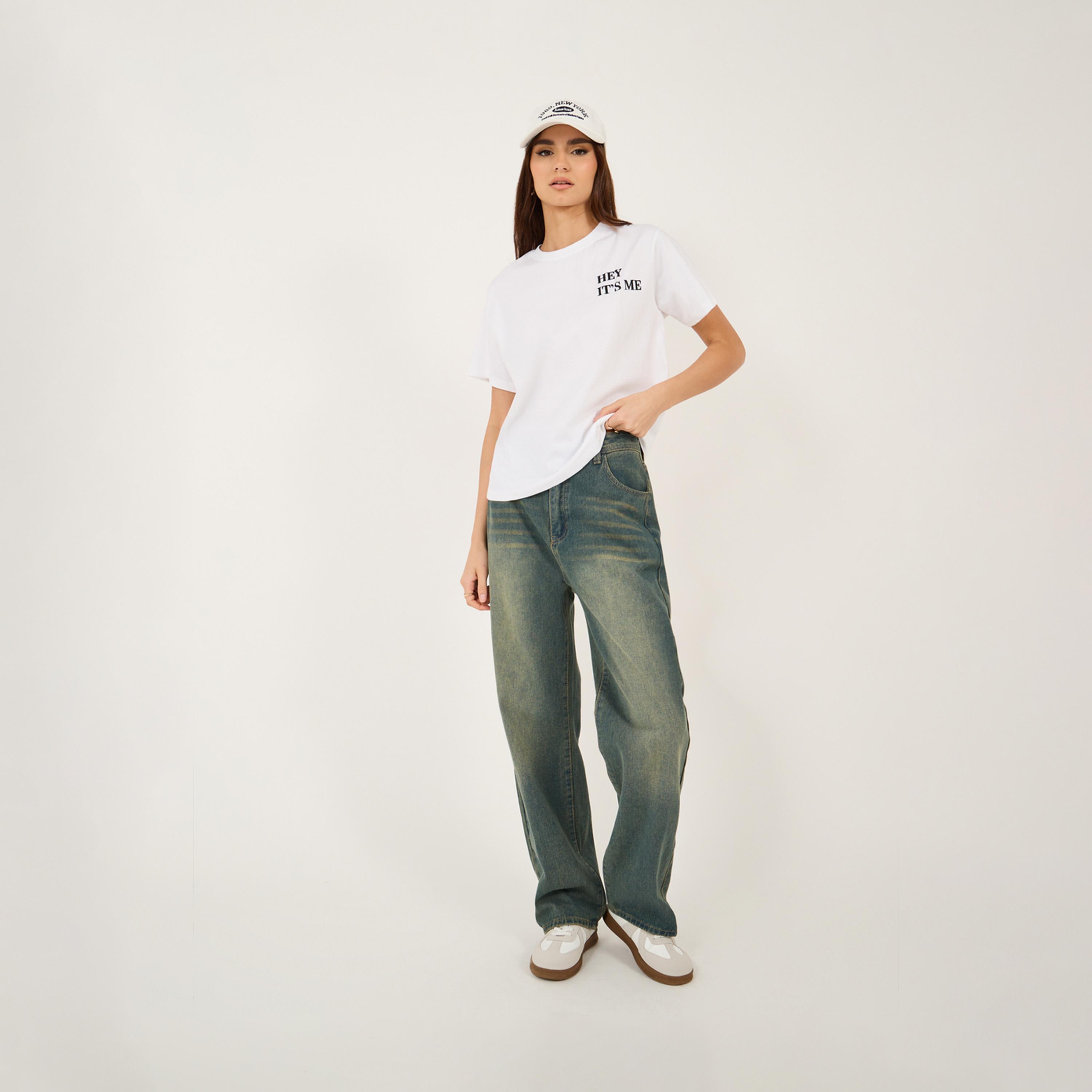 Styli Embroidered Slogan Relaxed Fit Round Neck T-Shirt-women-clothing-tshirts-image-1
