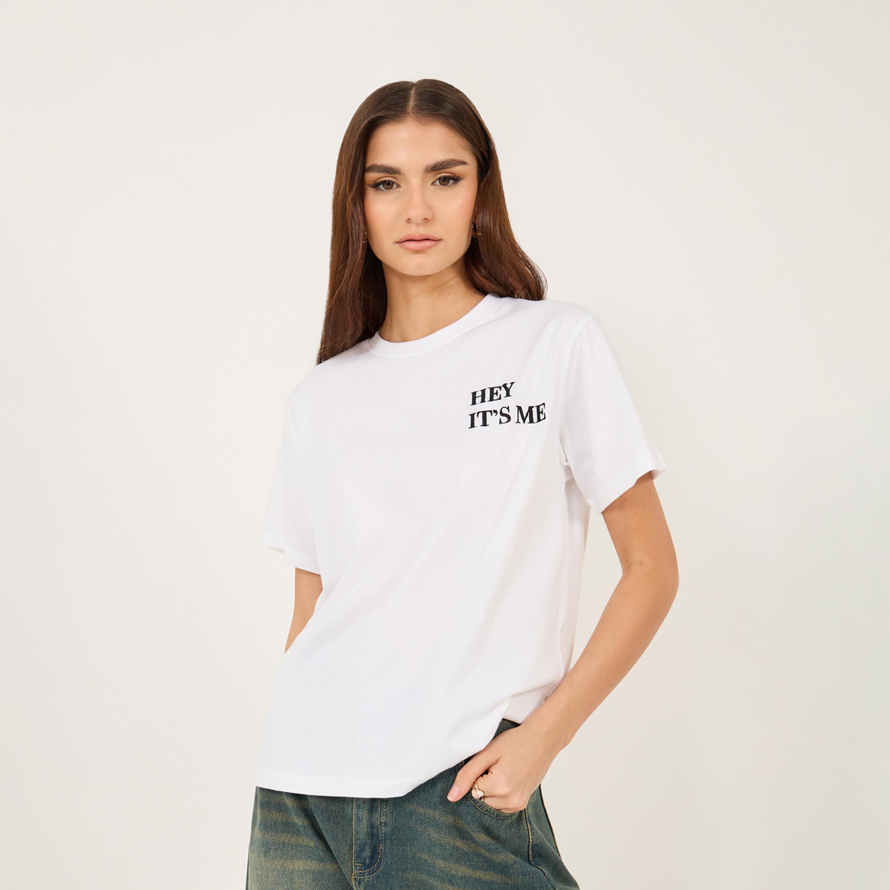Styli Embroidered Slogan Relaxed Fit Round Neck T-Shirt-women-clothing-tshirts-image-2