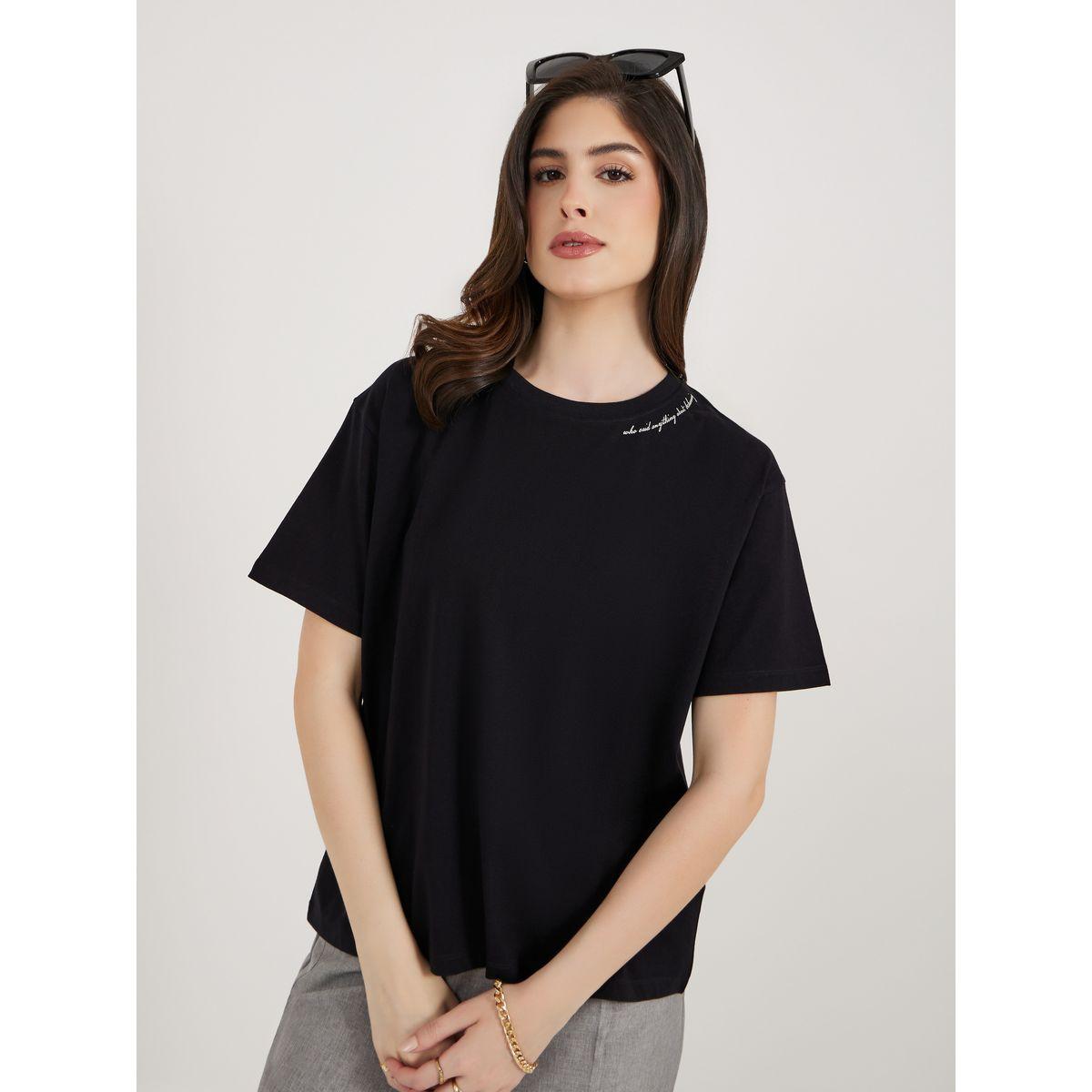 تيشيرت بوكسي بياقة دائرية وطبعة كتابة-women-clothing-tshirts-image-3