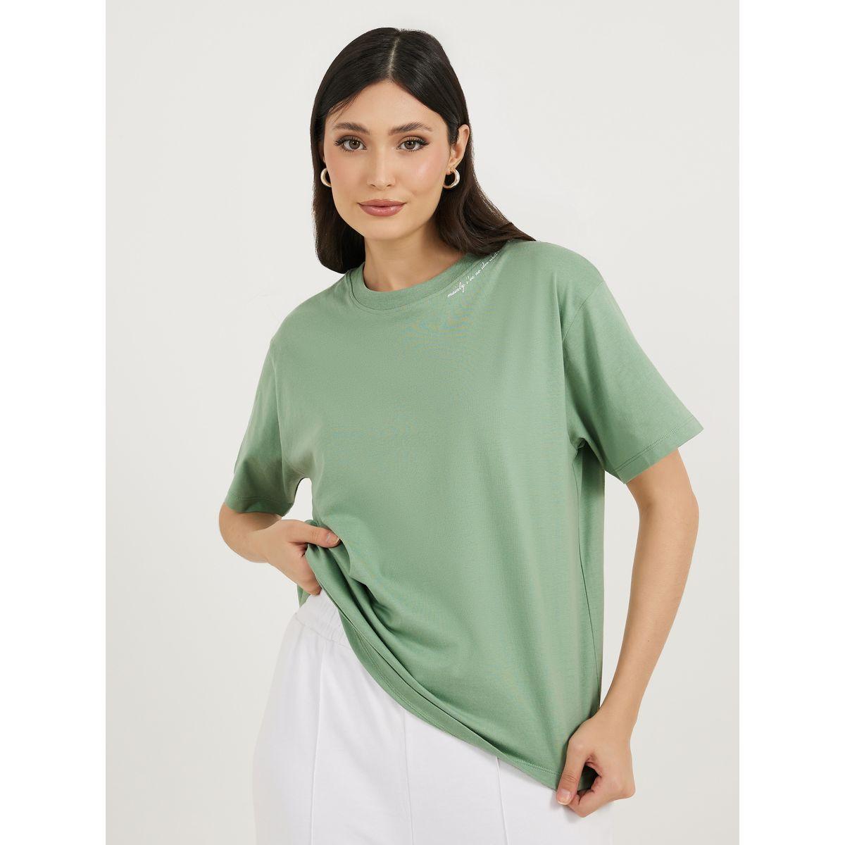 Slogan Print Relaxed Fit Round Neck T-Shirt-women-clothing-tshirts-image-1