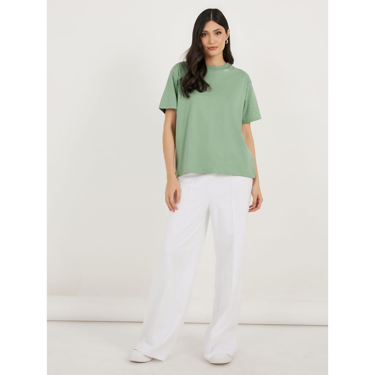 Slogan Print Relaxed Fit Round Neck T-Shirt-women-clothing-tshirts-image-2