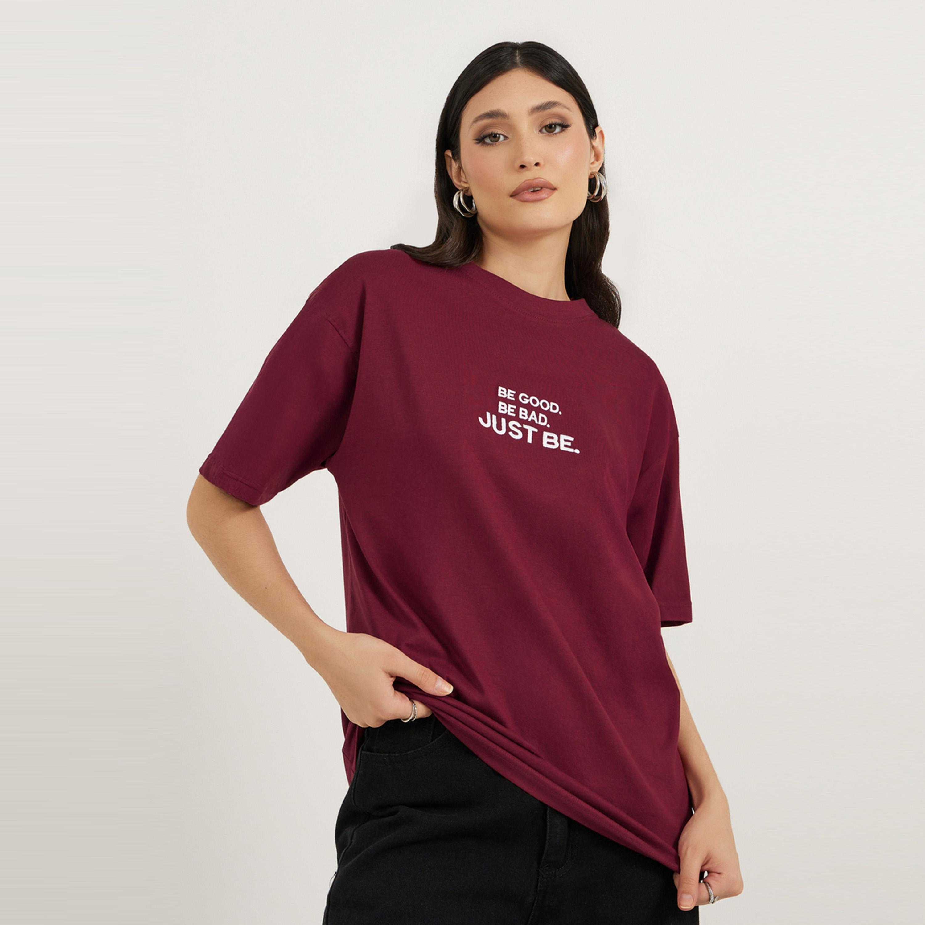 Styli Oversized Slogan Embroidered Short Sleeve T-Shirtâ€‹-women-clothing-tshirts-image-1