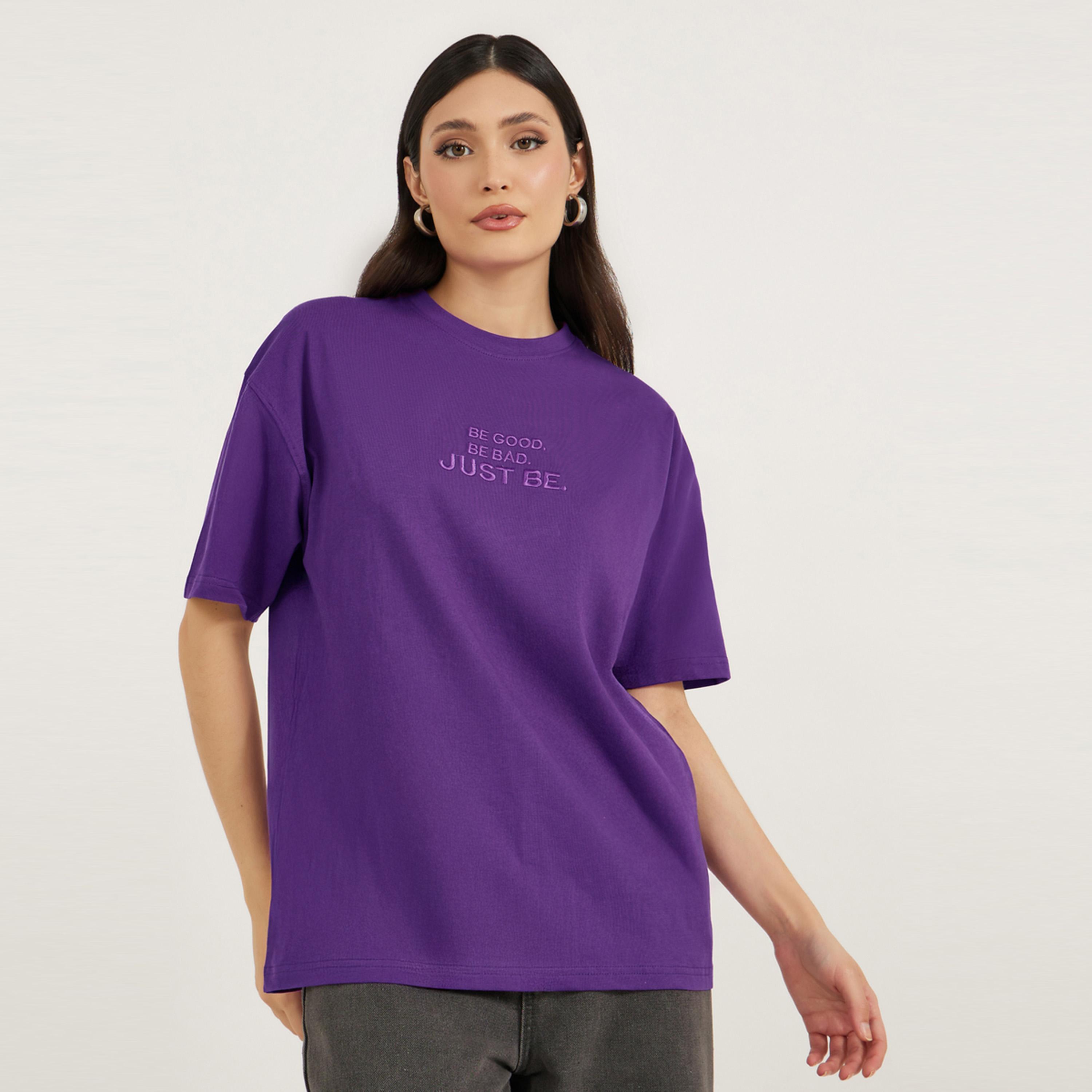 Styli Oversized Slogan Embroidered Short Sleeve T-Shirtâ€‹-women-clothing-tshirts-image-1