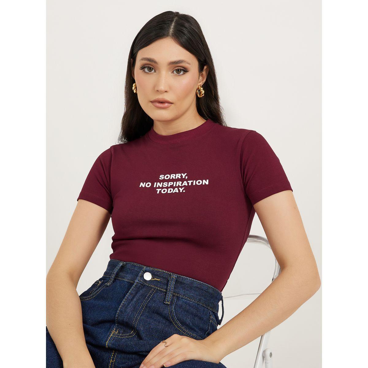 Styli Fitted No Inspiration Slogan Print Crop T-Shirt-women-clothing-tshirts-image-1