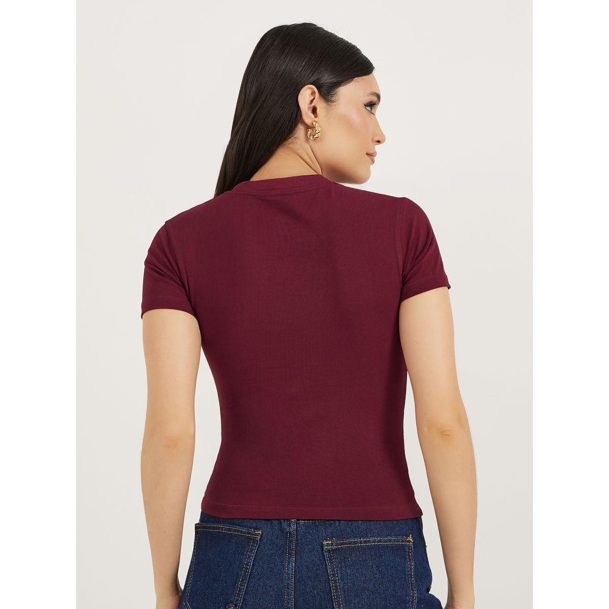 تيشيرت مُجسم قصير بطبعة كتابة-women-clothing-tshirts-image-6