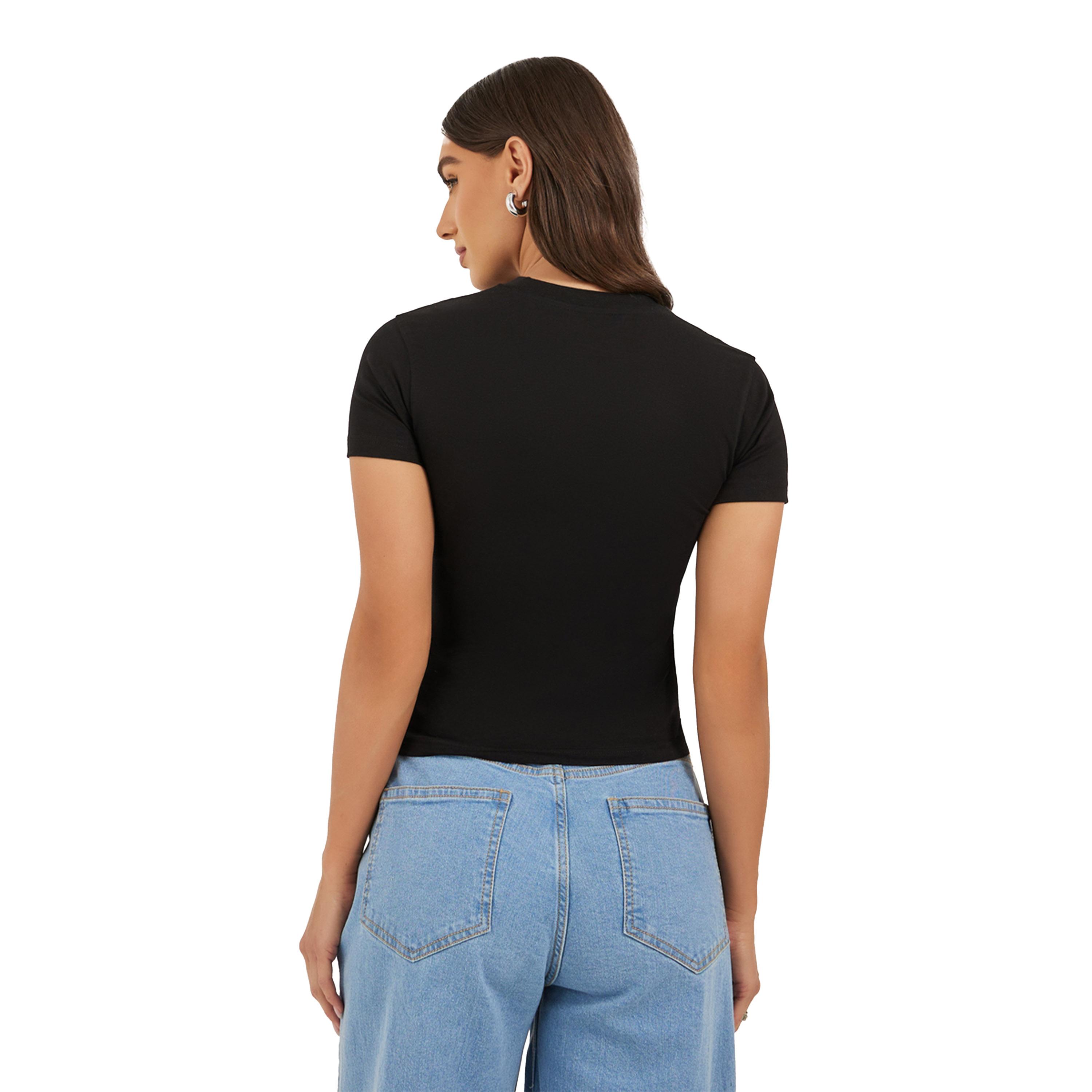 Styli Denim Applique Fitted Cropped T-Shirt-women-clothing-tshirts-image-4