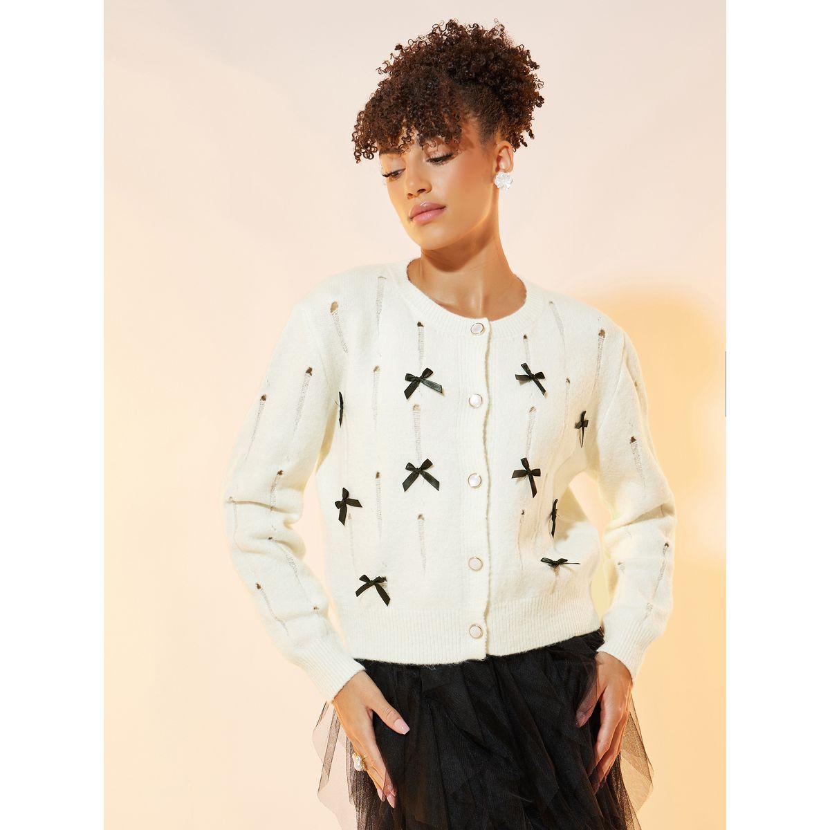 Take Two Solid Button Front Cardigan with Bow Details-women-winterwear-cardigansandjumpers-cardigans-image-1