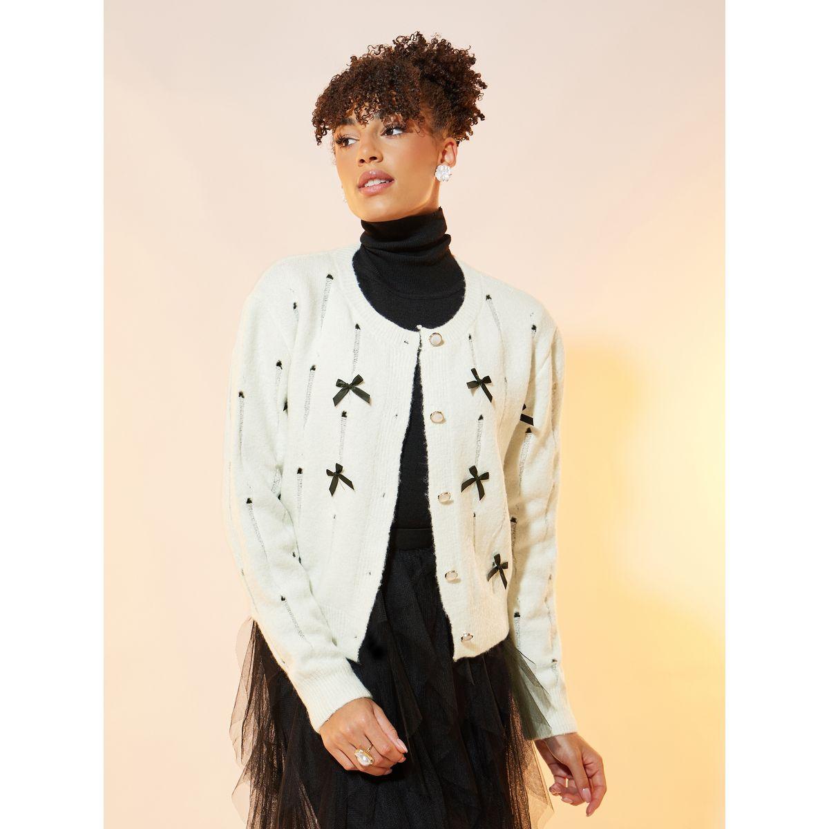Take Two Solid Button Front Cardigan with Bow Details-women-winterwear-cardigansandjumpers-cardigans-image-3
