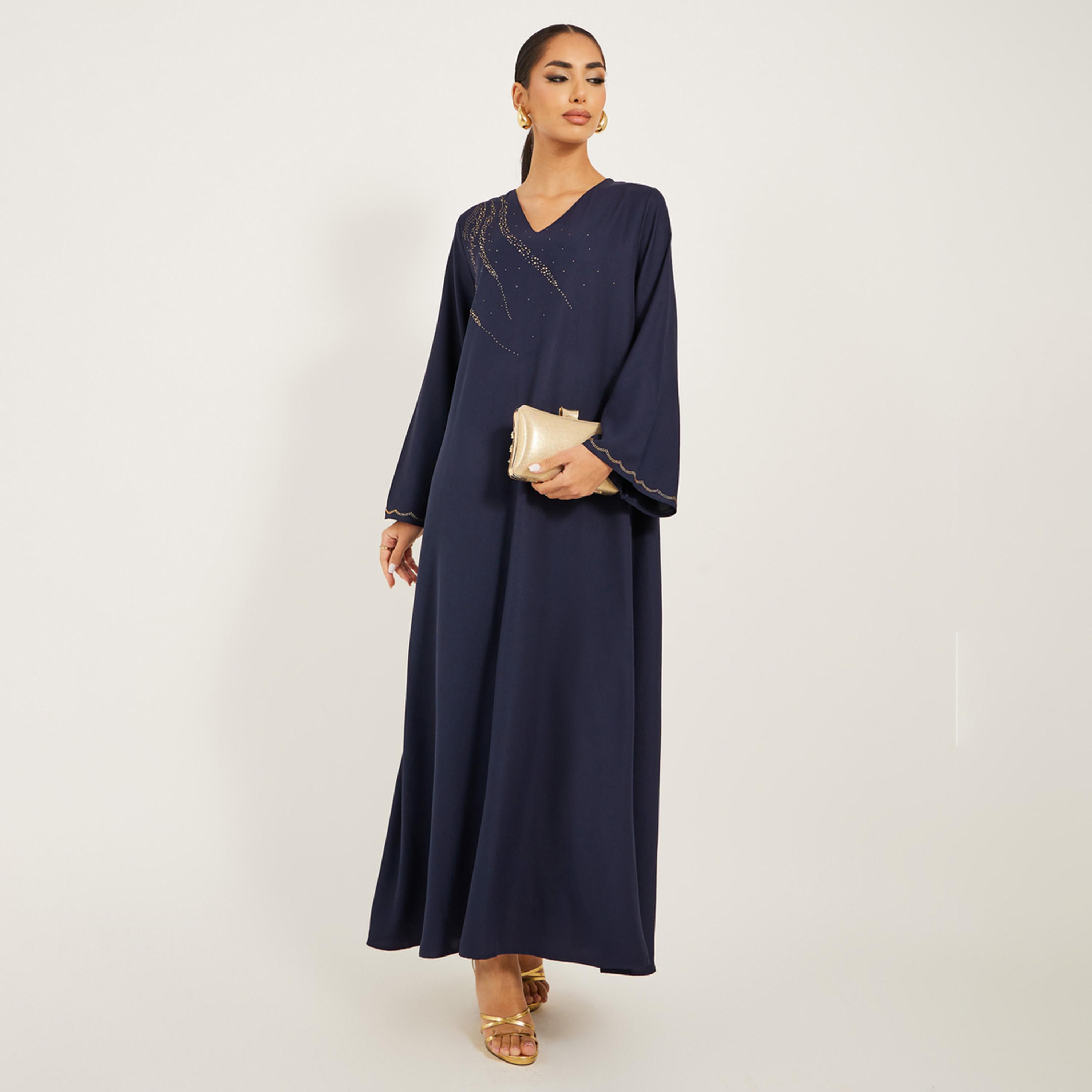 ستايلي - جلابية مزخرفة مع فتحة على شكل V-women-arabicclothing-jalabiyas-image-1