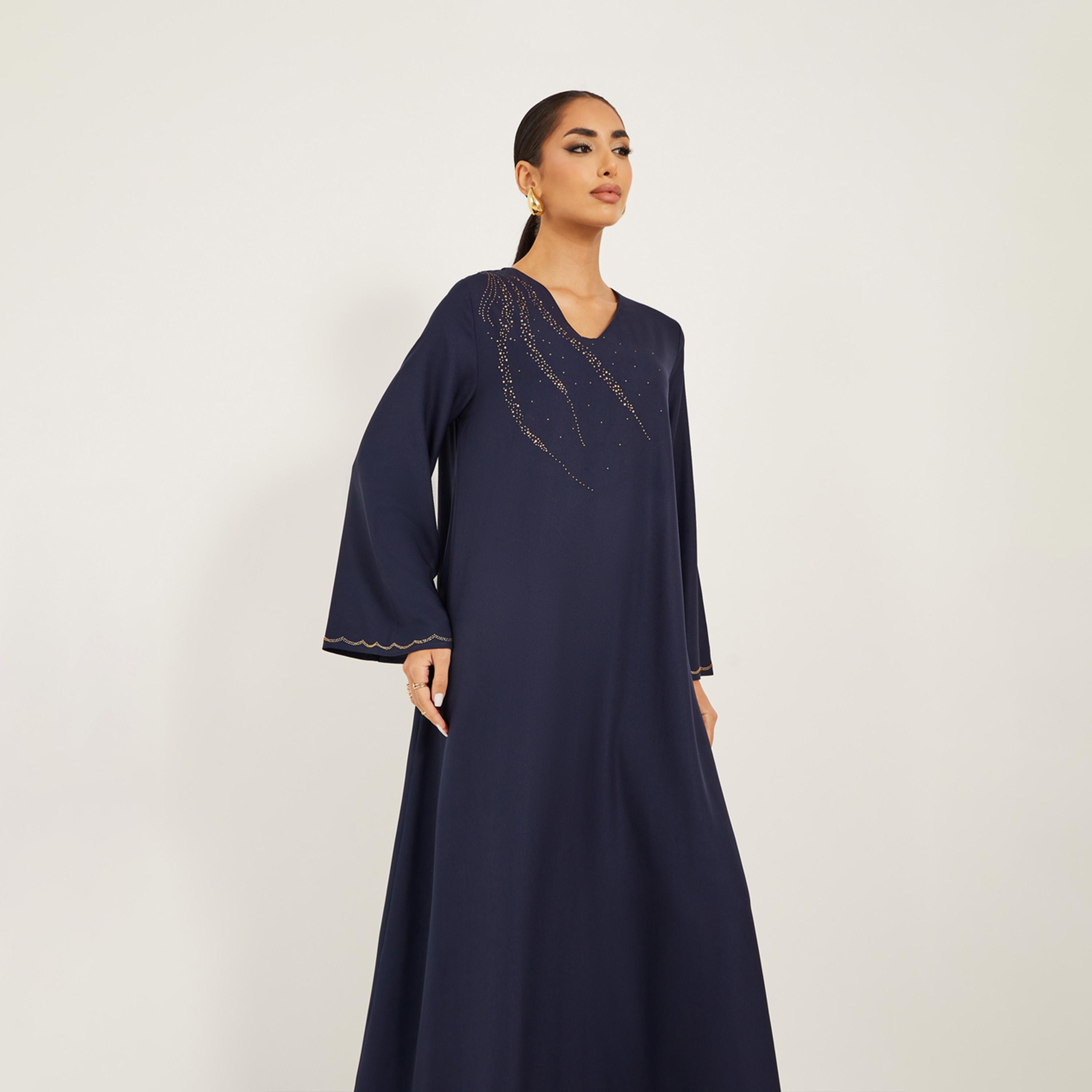 ستايلي - جلابية مزخرفة مع فتحة على شكل V-women-arabicclothing-jalabiyas-image-3