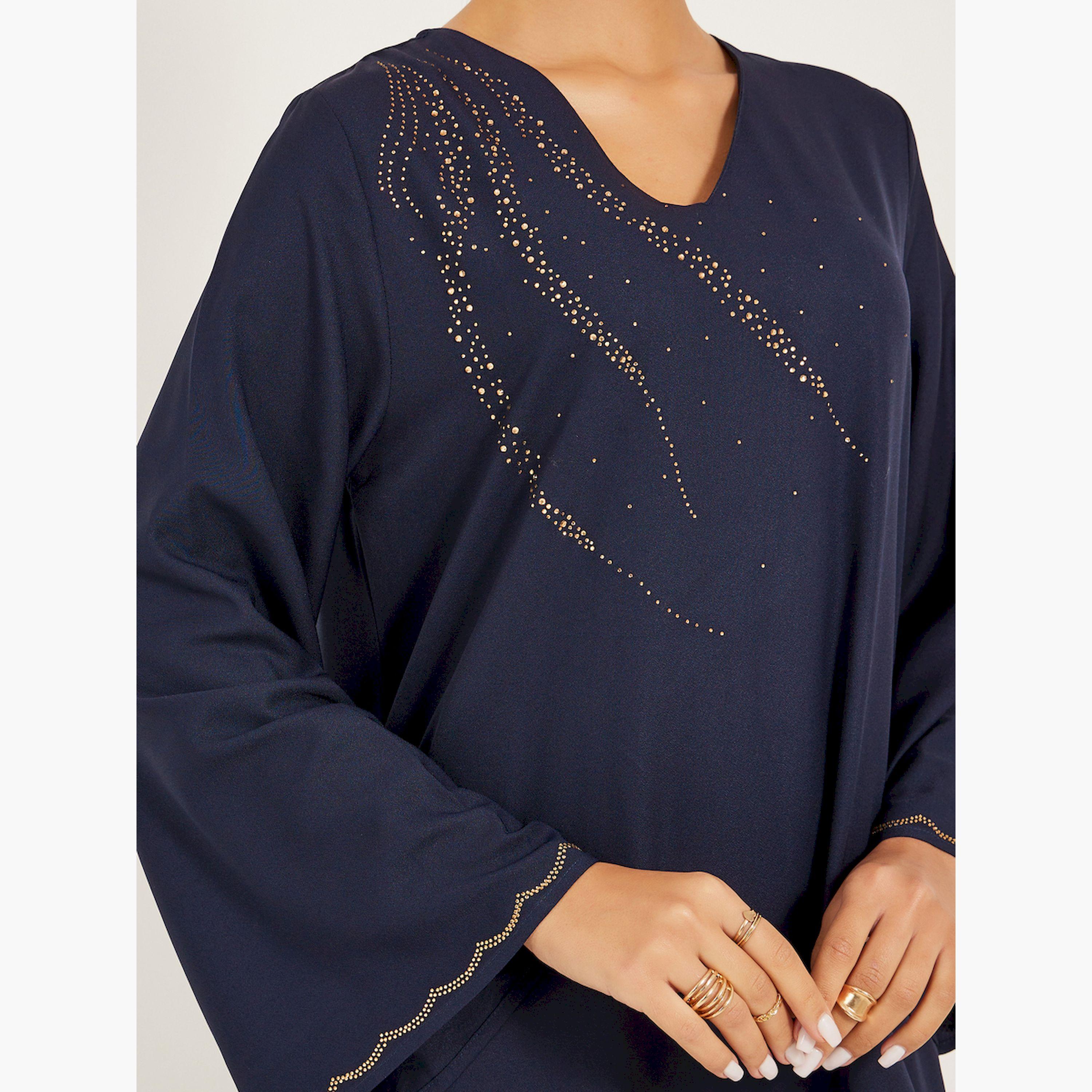 ستايلي - جلابية مزخرفة مع فتحة على شكل V-women-arabicclothing-jalabiyas-image-4