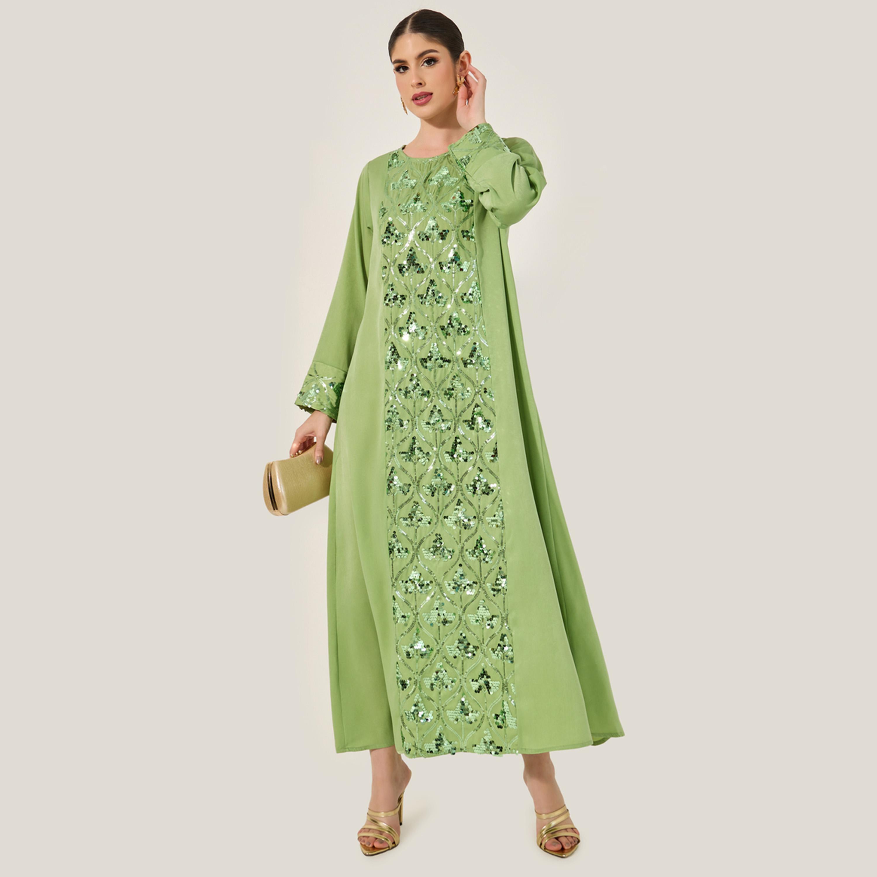 أميرة x ستايلي جلابية منمقة بالترتر مع ياقة دائرية-women-arabicclothing-jalabiyas-image-1