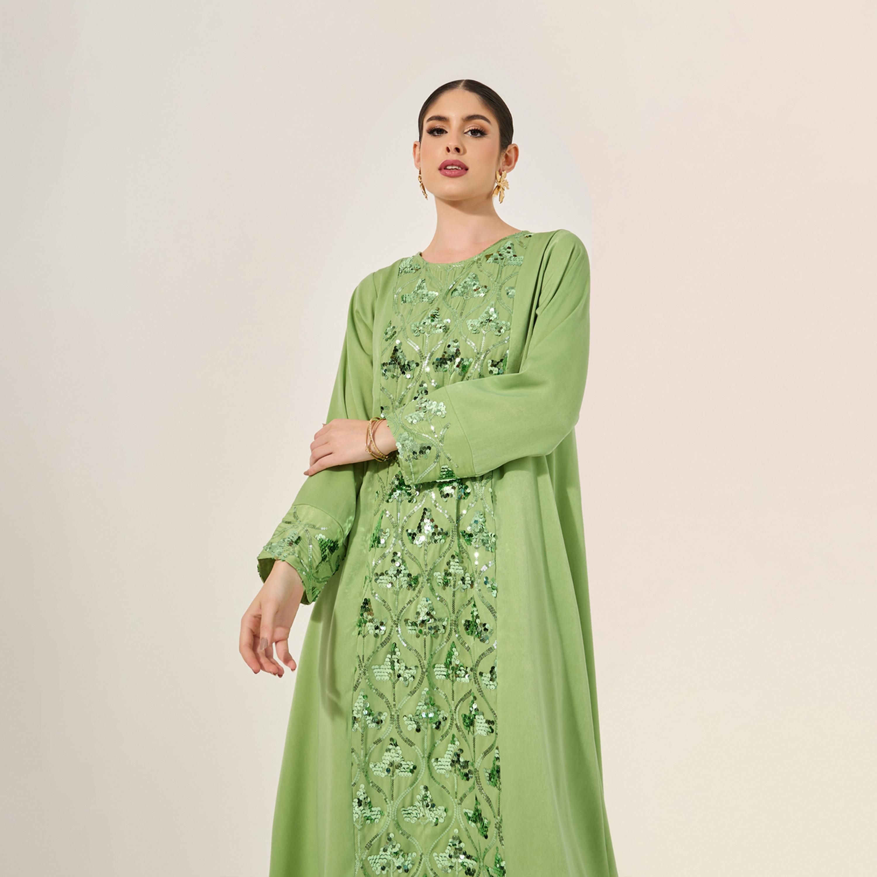 Amirah X Styli Embellished Sequined Round Neck A-Line Jalabiya-women-arabicclothing-jalabiyas-image-3