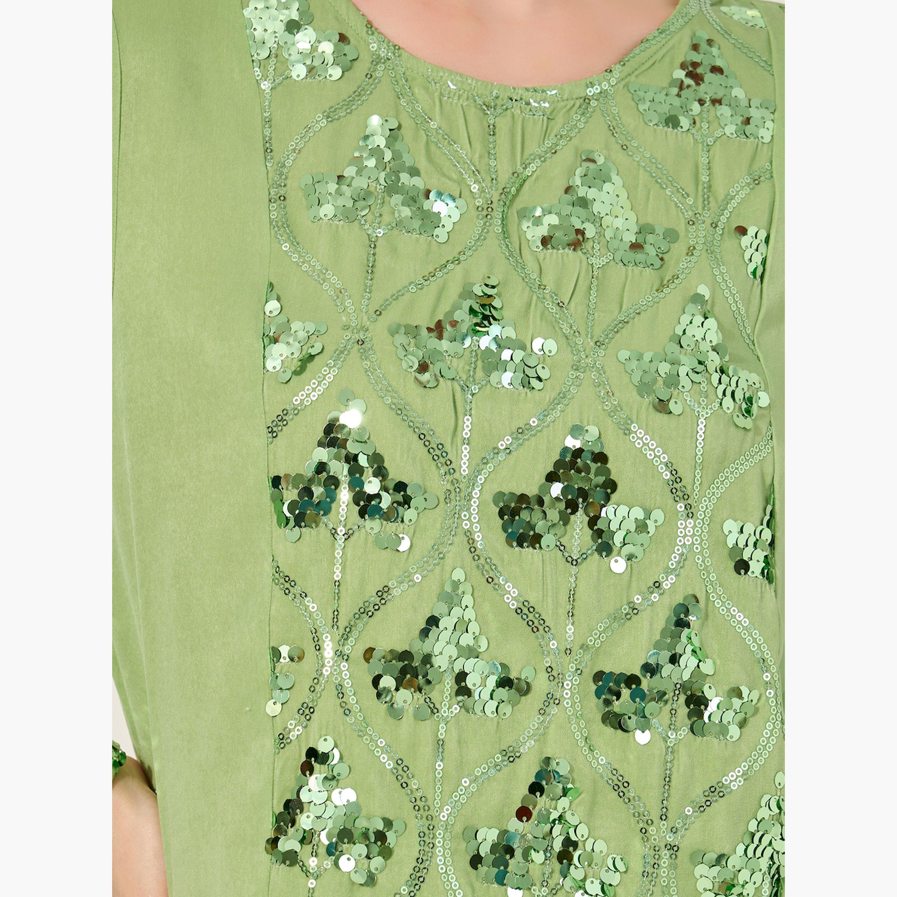 Amirah X Styli Embellished Sequined Round Neck A-Line Jalabiya-women-arabicclothing-jalabiyas-image-4