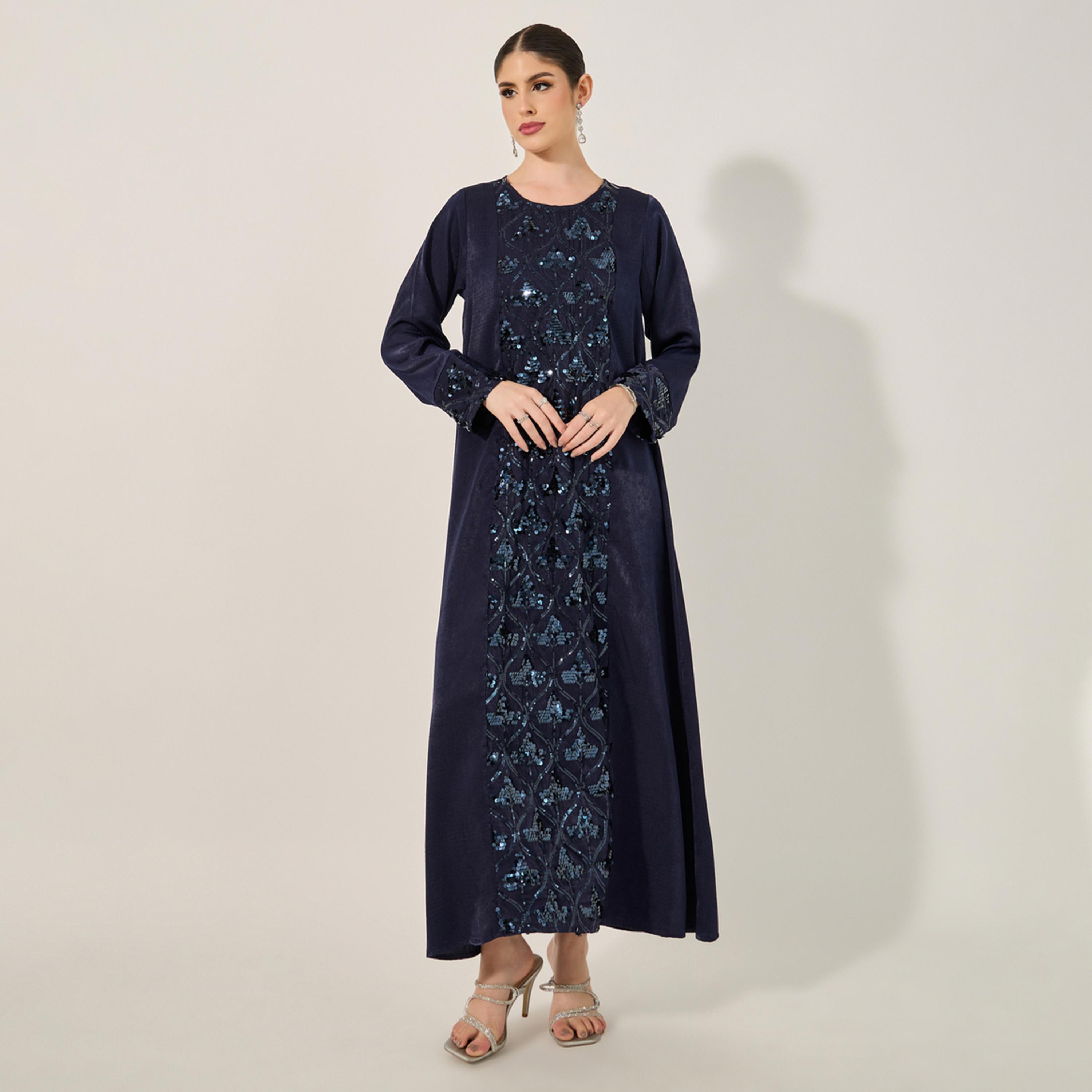 ستايلي - جلابية مزينة بالترتر وفتحة رقبة مستديرة وقصّة A-women-arabicclothing-jalabiyas-image-1