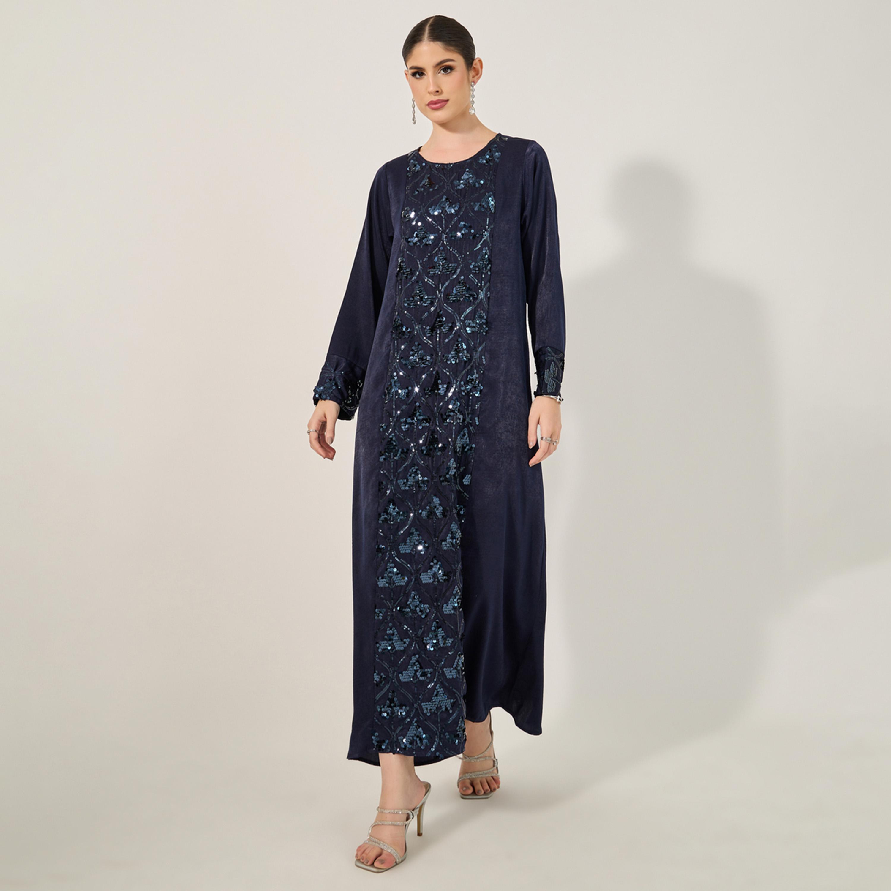 Styli Embellished Sequined Round Neck A-Line Jalabiya-women-arabicclothing-jalabiyas-image-2