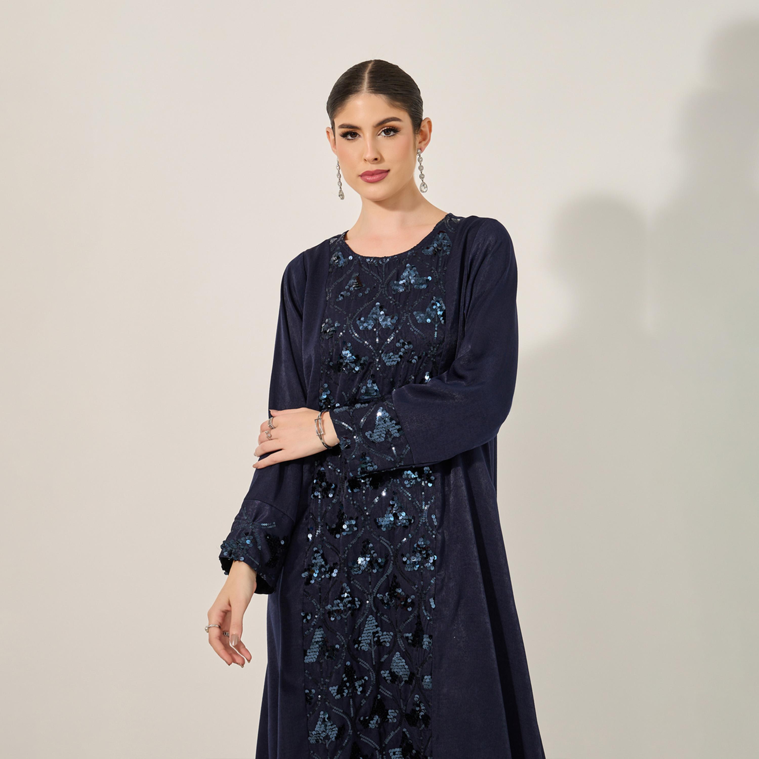 Styli Embellished Sequined Round Neck A-Line Jalabiya-women-arabicclothing-jalabiyas-image-3