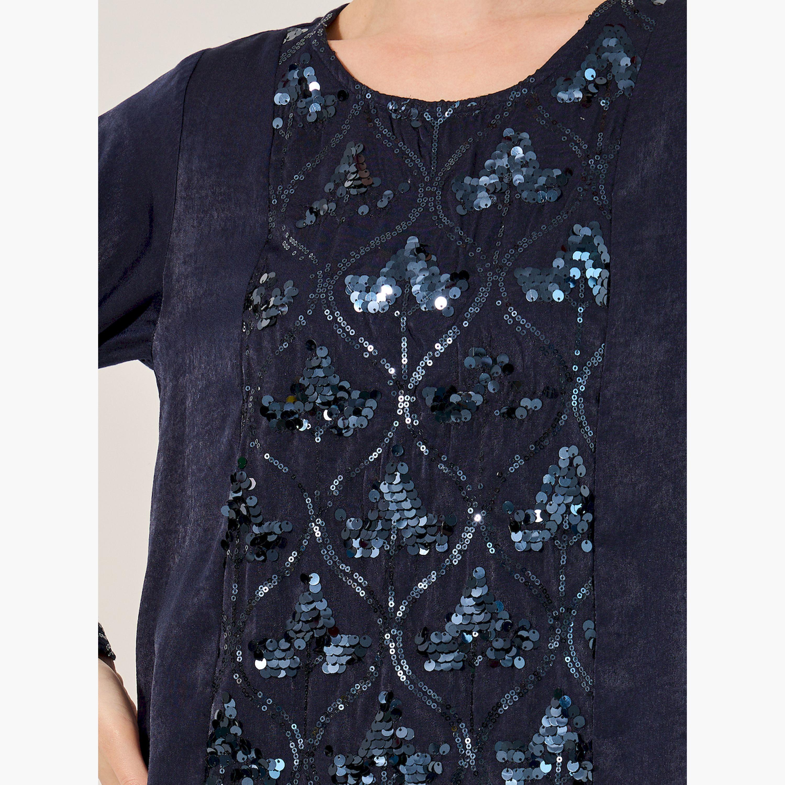 Styli Embellished Sequined Round Neck A-Line Jalabiya-women-arabicclothing-jalabiyas-image-4