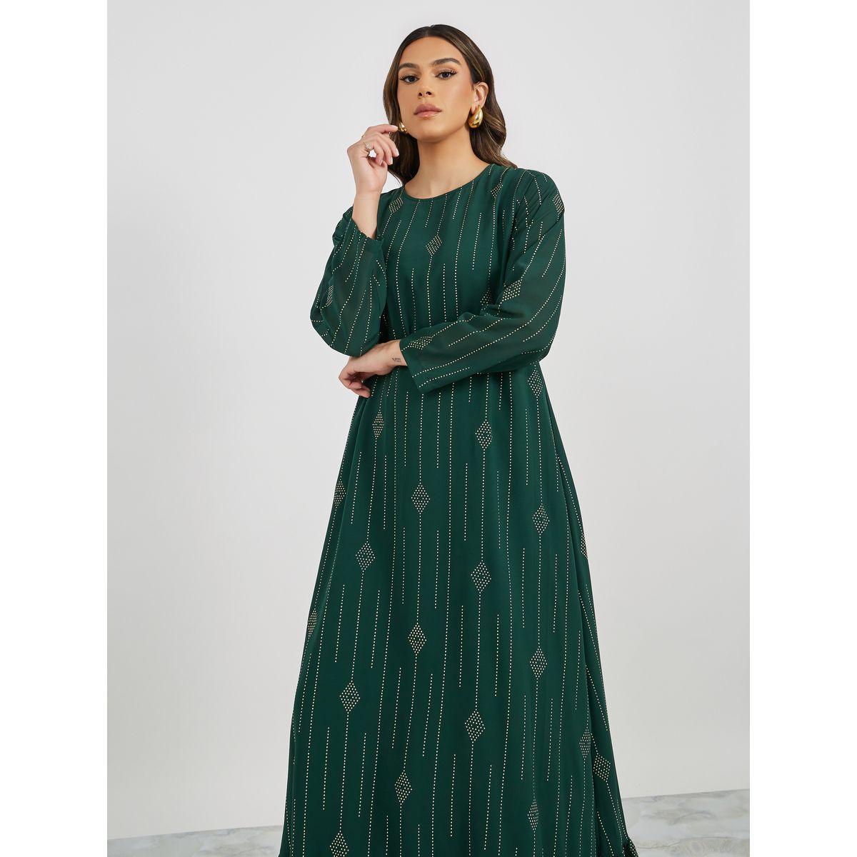 Styli Embellished Round Neck Ruffle Hem Jalabiya-women-arabicclothing-jalabiyas-image-2