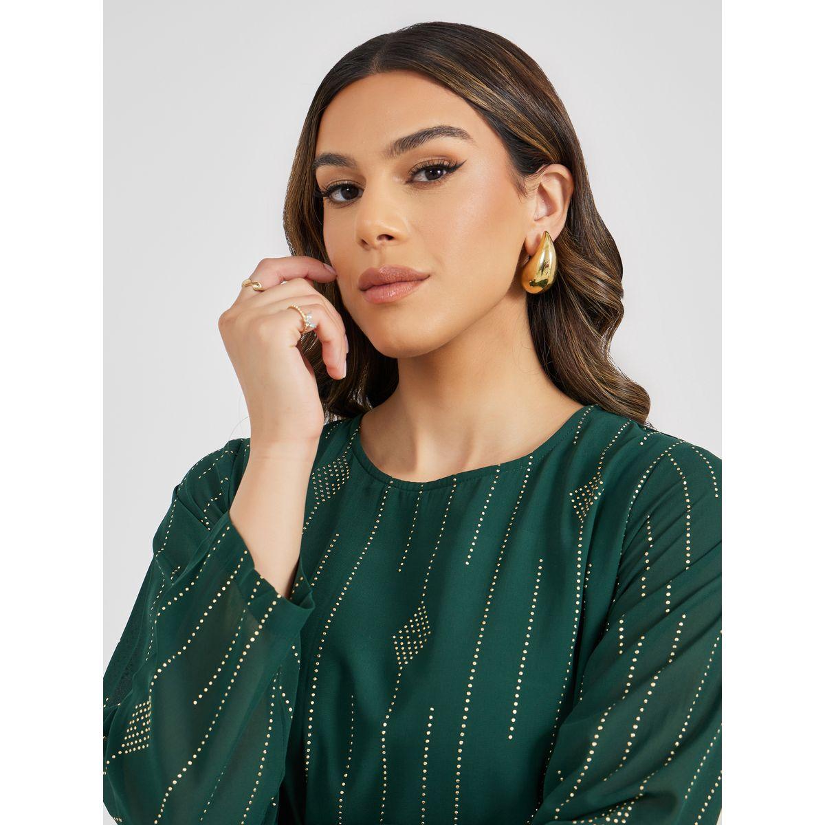Styli Embellished Round Neck Ruffle Hem Jalabiya-women-arabicclothing-jalabiyas-image-3