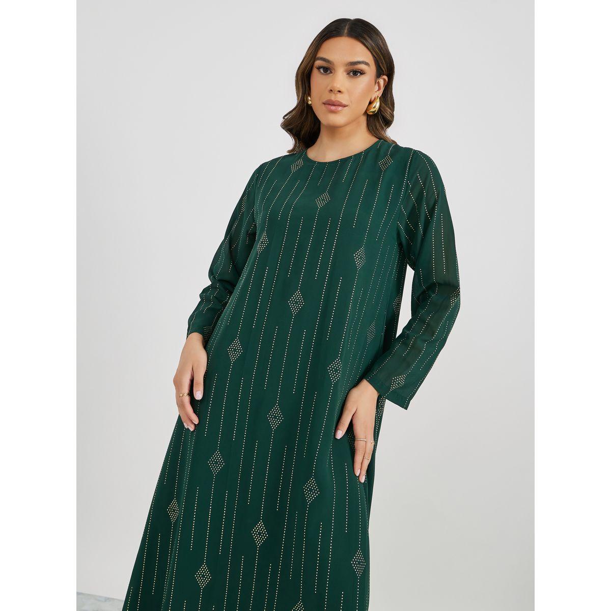 Styli Embellished Round Neck Ruffle Hem Jalabiya-women-arabicclothing-jalabiyas-image-5