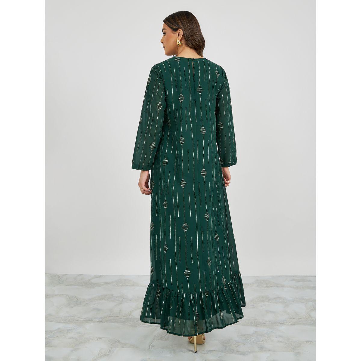 Styli Embellished Round Neck Ruffle Hem Jalabiya-women-arabicclothing-jalabiyas-image-7