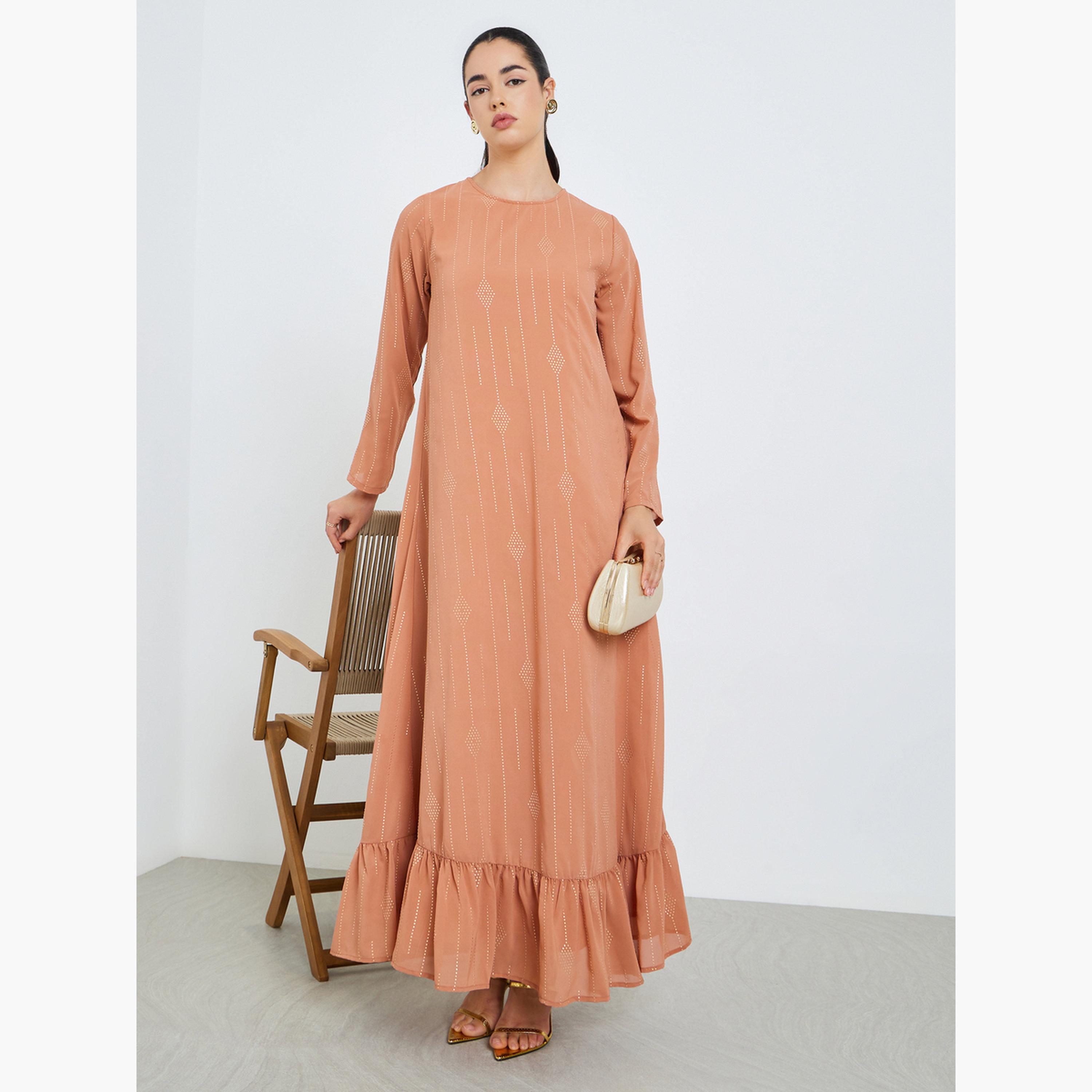 جلابية ماكسي بحافة مكشكشة للنساء-women-arabicclothing-jalabiyas-image-3