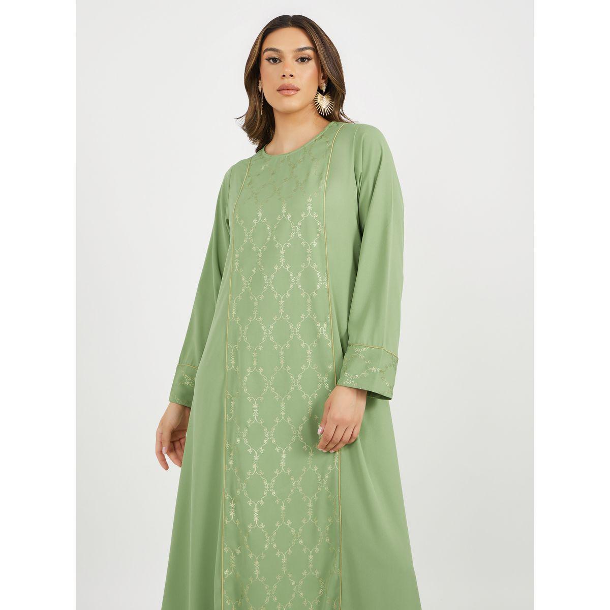 جلابية بطبعات رقائق معدنية وياقة دائرية-women-arabicclothing-jalabiyas-image-2