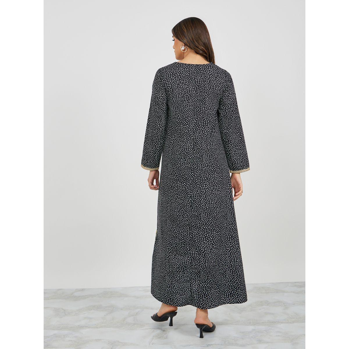 Amirah X Styli All-Over Polka Dot Print V Neck Jalabiya with Lace Trims-women-arabicclothing-jalabiyas-image-7