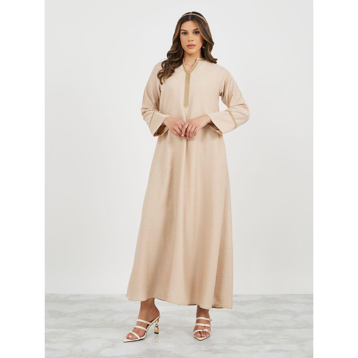 جلابية بتفاصيل دانتيل على شكل حرف A-women-arabicclothing-jalabiyas-image-2