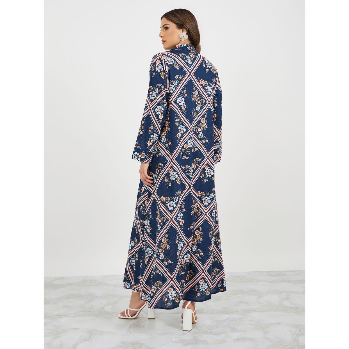 Styli All-Over Print Shirt Collar Jalabiya-women-arabicclothing-jalabiyas-image-7