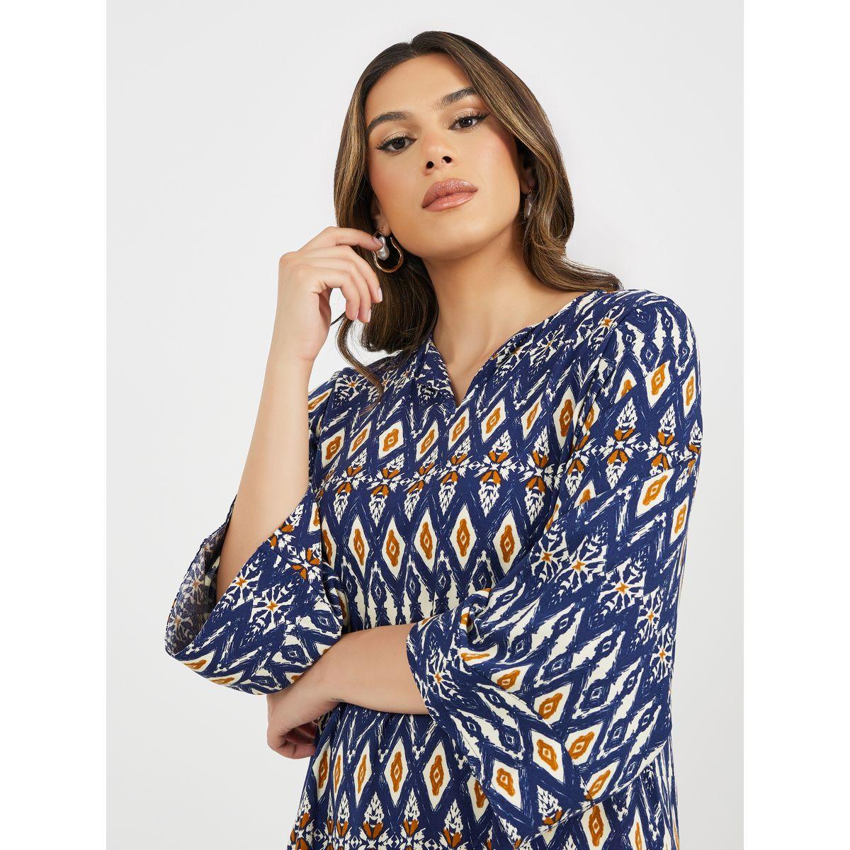 جلابية بياقة V بنقشات هندسية كاملة-women-arabicclothing-jalabiyas-image-5