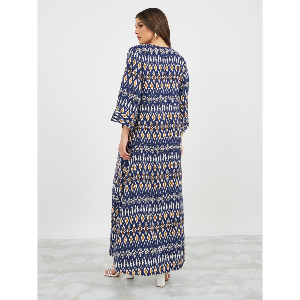 جلابية بياقة V بنقشات هندسية كاملة-women-arabicclothing-jalabiyas-image-7