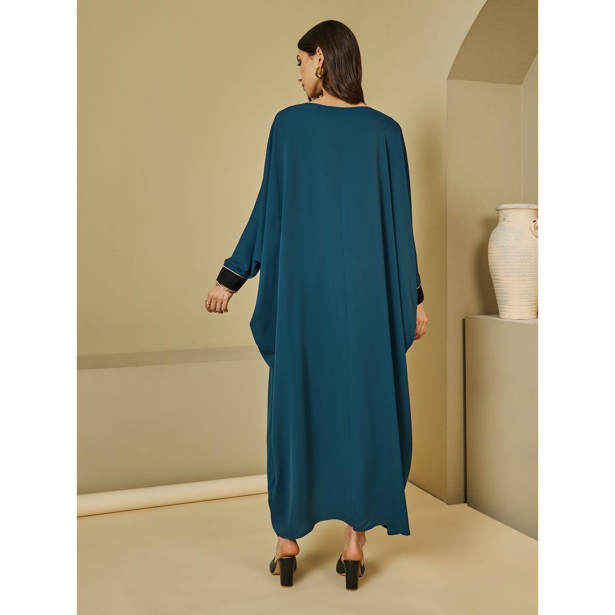 Styli Round Neck Batwing Sleeves Jalabiya with Piping Detail-women-arabicclothing-jalabiyas-image-4