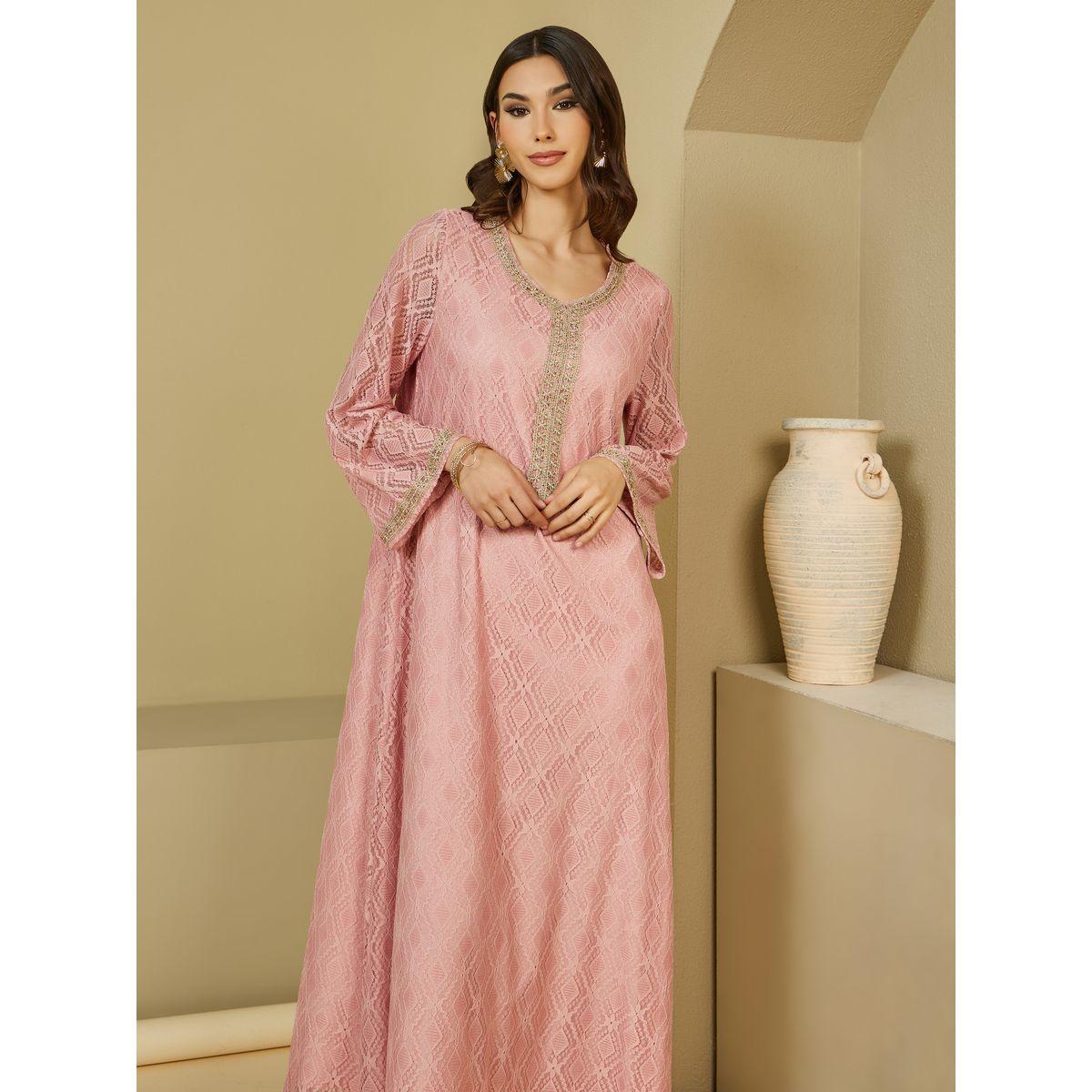 Styli Embroidered Neckline All Over Lace Jalabiya-women-arabicclothing-jalabiyas-image-2