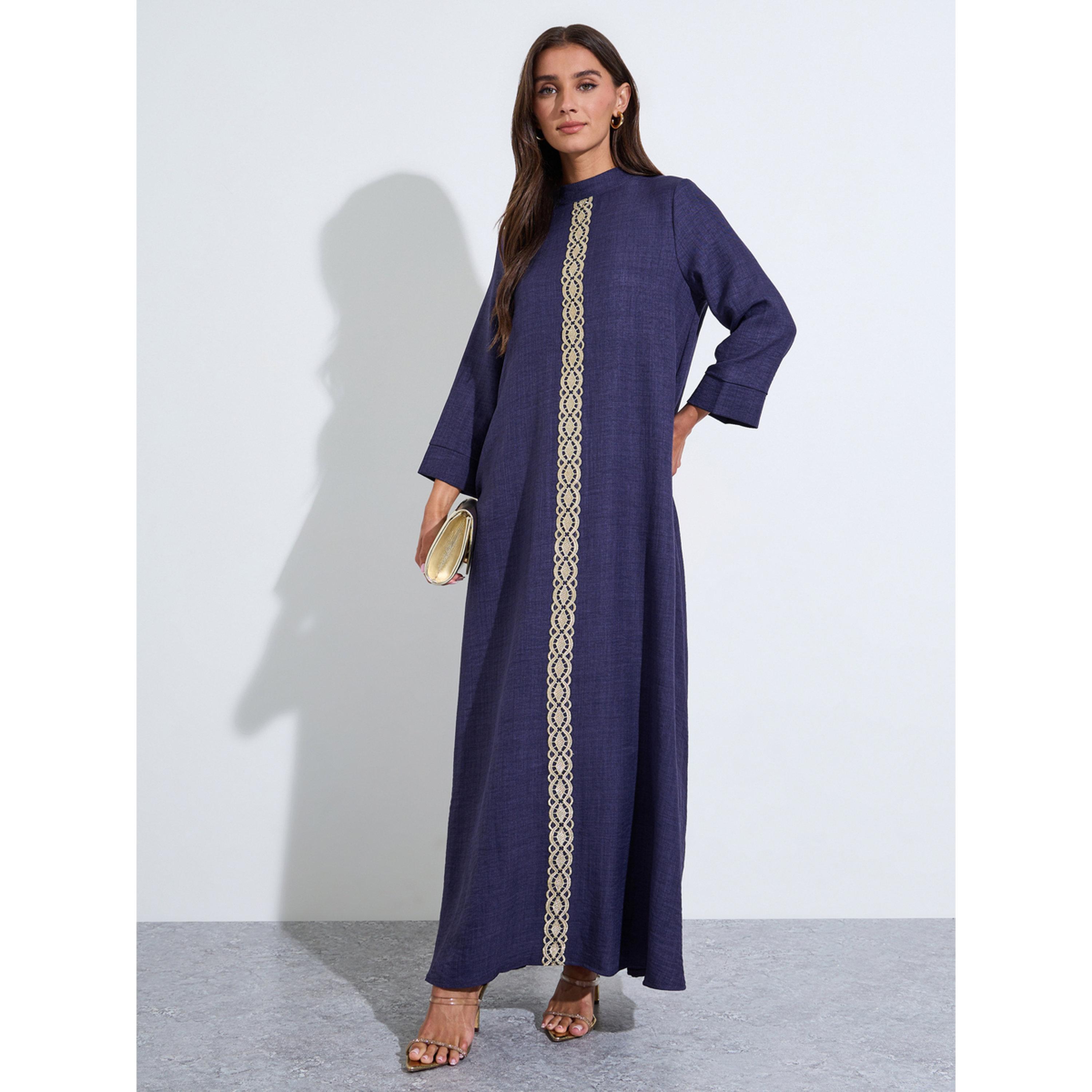 Amirah X Styli High Neck Embroidered Front Jalabiya-women-arabicclothing-jalabiyas-image-3
