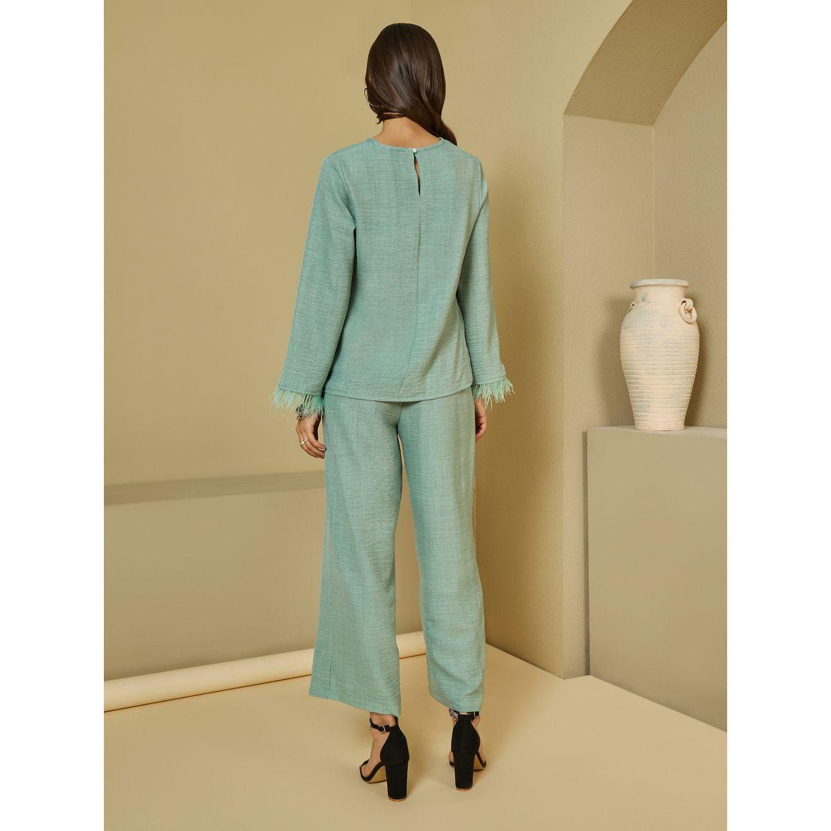 مجموعة من بنطال بأرجل واسعة وبلوزة طويلة بشراشيب-women-arabicclothing-sets-image-4