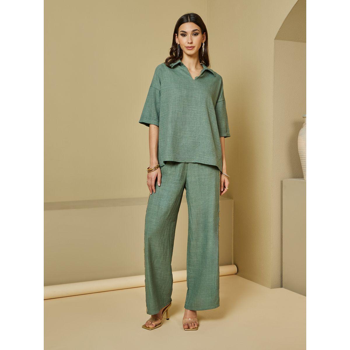 طقم منسق من بنطال بأرجل واسعة وبلوزة فضفاضة-women-clothing-coordsets-image-3