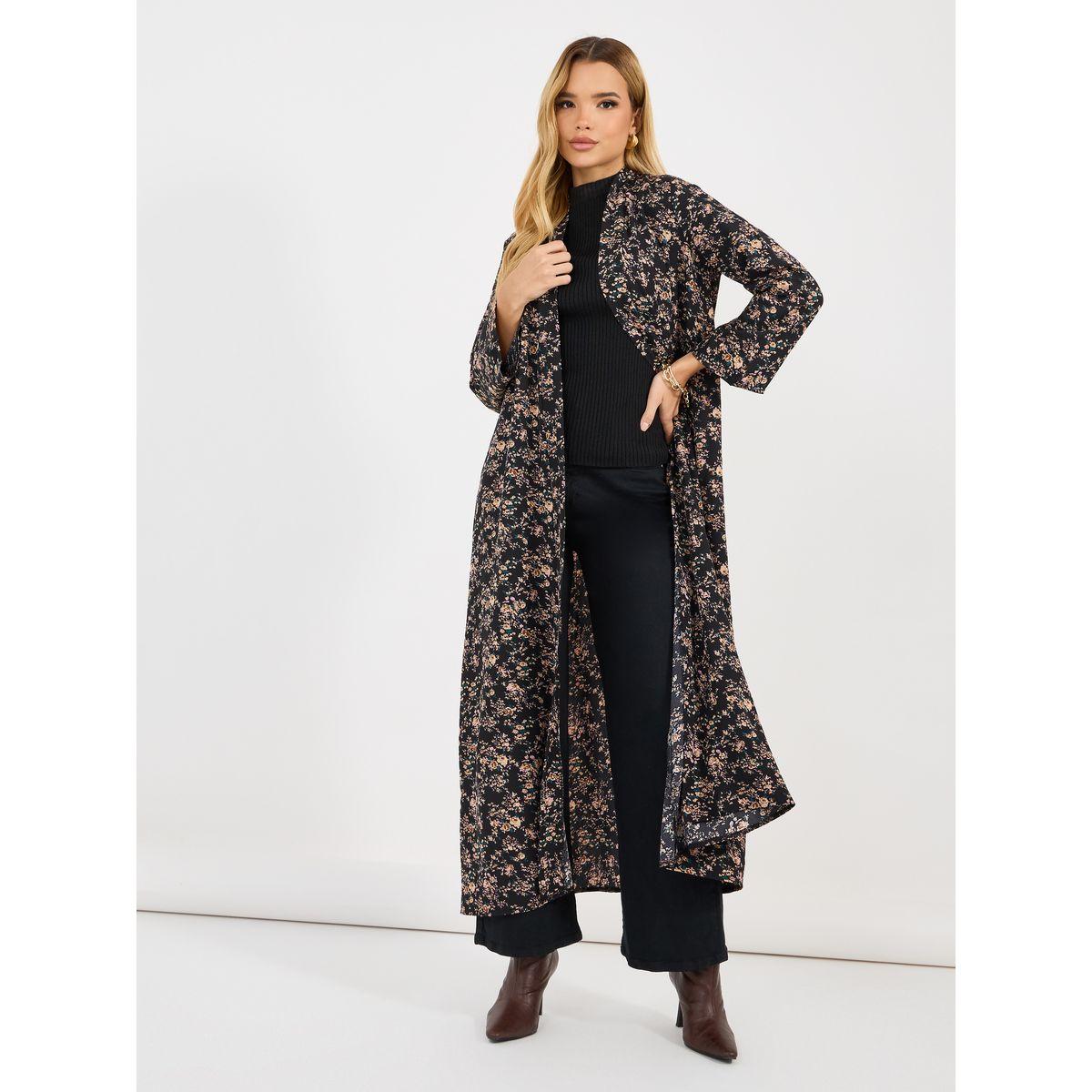 Styli All-Over Floral Print Open Front Abaya-women-arabicclothing-abayas-image-1