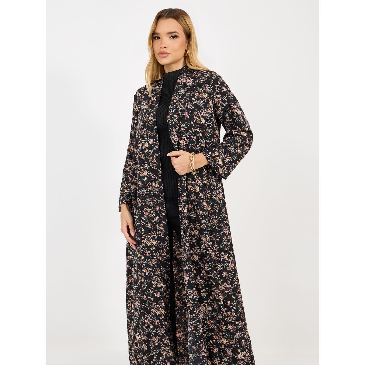 Styli All-Over Floral Print Open Front Abaya-women-arabicclothing-abayas-image-2