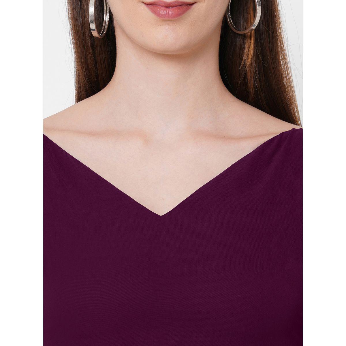 فستان طويل سادة بقصة جورجيت وأكمام بشق ميش × ستايلي-women-clothing-dresses-image-2