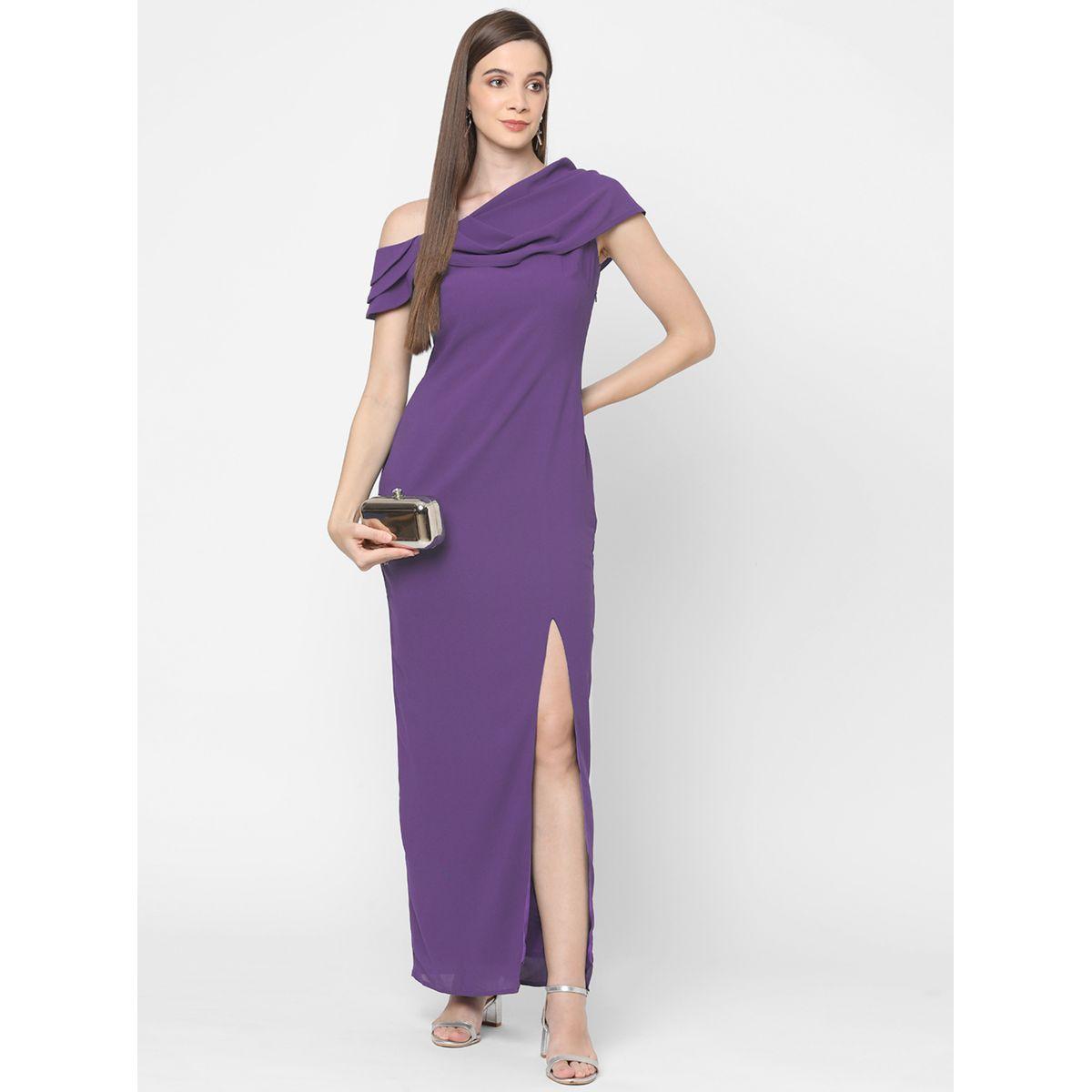Mish X Styli  Draped Asymmetric Neck Sheath Maxi Dress with High Slit-women-clothing-dresses-image-1