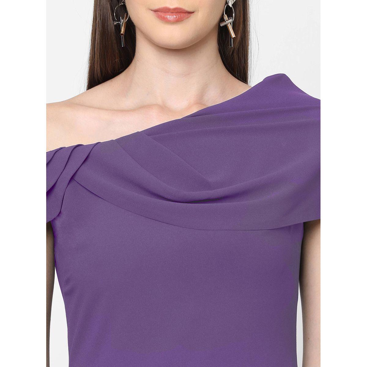 Mish X Styli  Draped Asymmetric Neck Sheath Maxi Dress with High Slit-women-clothing-dresses-image-2