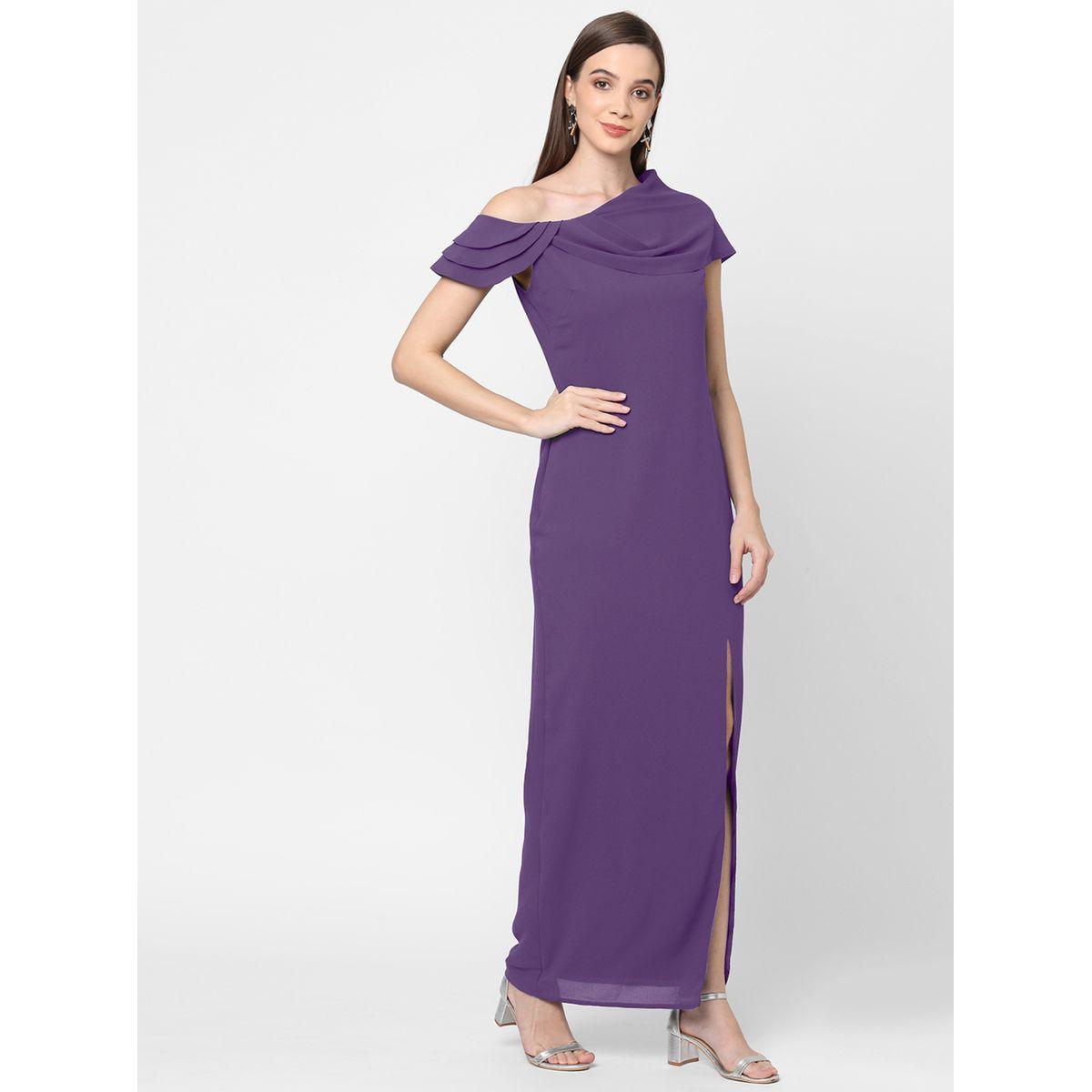 Mish X Styli  Draped Asymmetric Neck Sheath Maxi Dress with High Slit-women-clothing-dresses-image-5