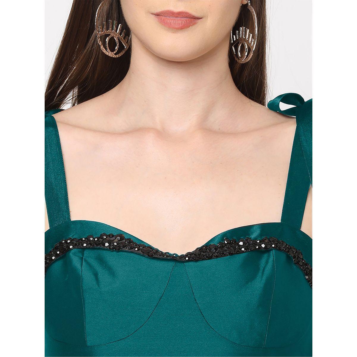فستان طويل بياقة بنمط قلب ومزين بالخرز ميش × ستايلي-women-clothing-dresses-image-2
