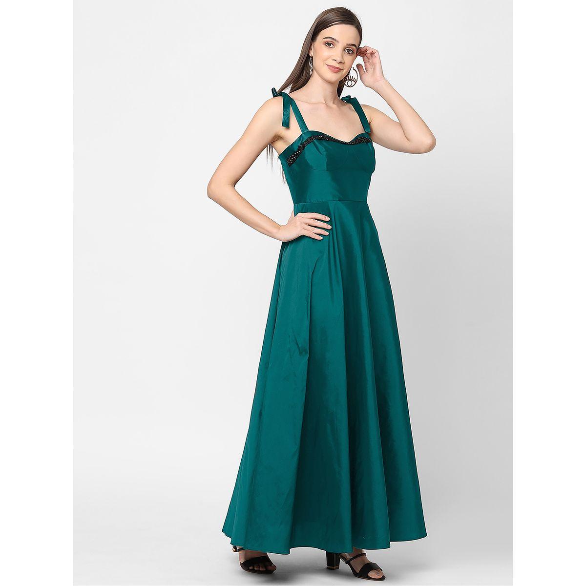فستان طويل بياقة بنمط قلب ومزين بالخرز ميش × ستايلي-women-clothing-dresses-image-3