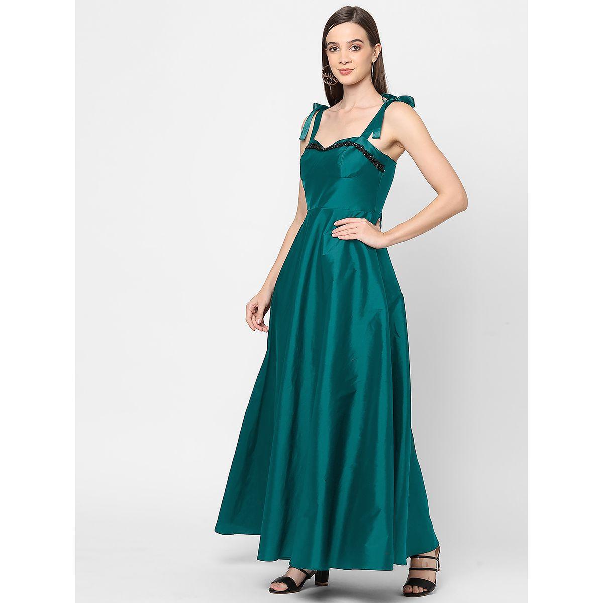 فستان طويل بياقة بنمط قلب ومزين بالخرز ميش × ستايلي-women-clothing-dresses-image-4