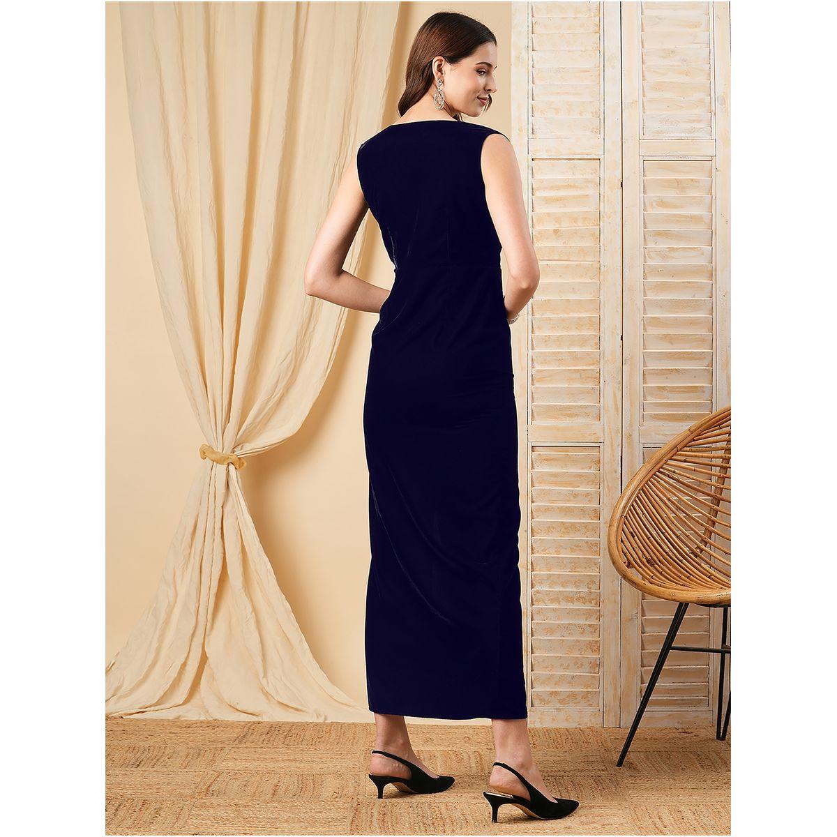 فستان طويل بياقة عميقة وشق امامي ميش × ستايلي-women-clothing-dresses-image-5